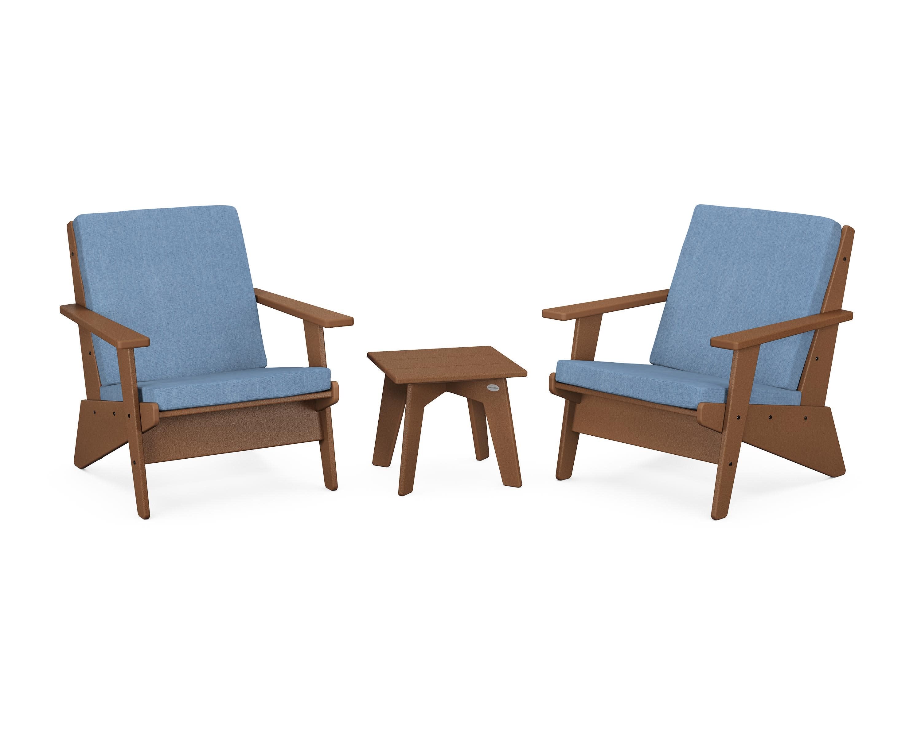 Riviera Modern Lounge 3-Piece Set in Teak / Sky Blue