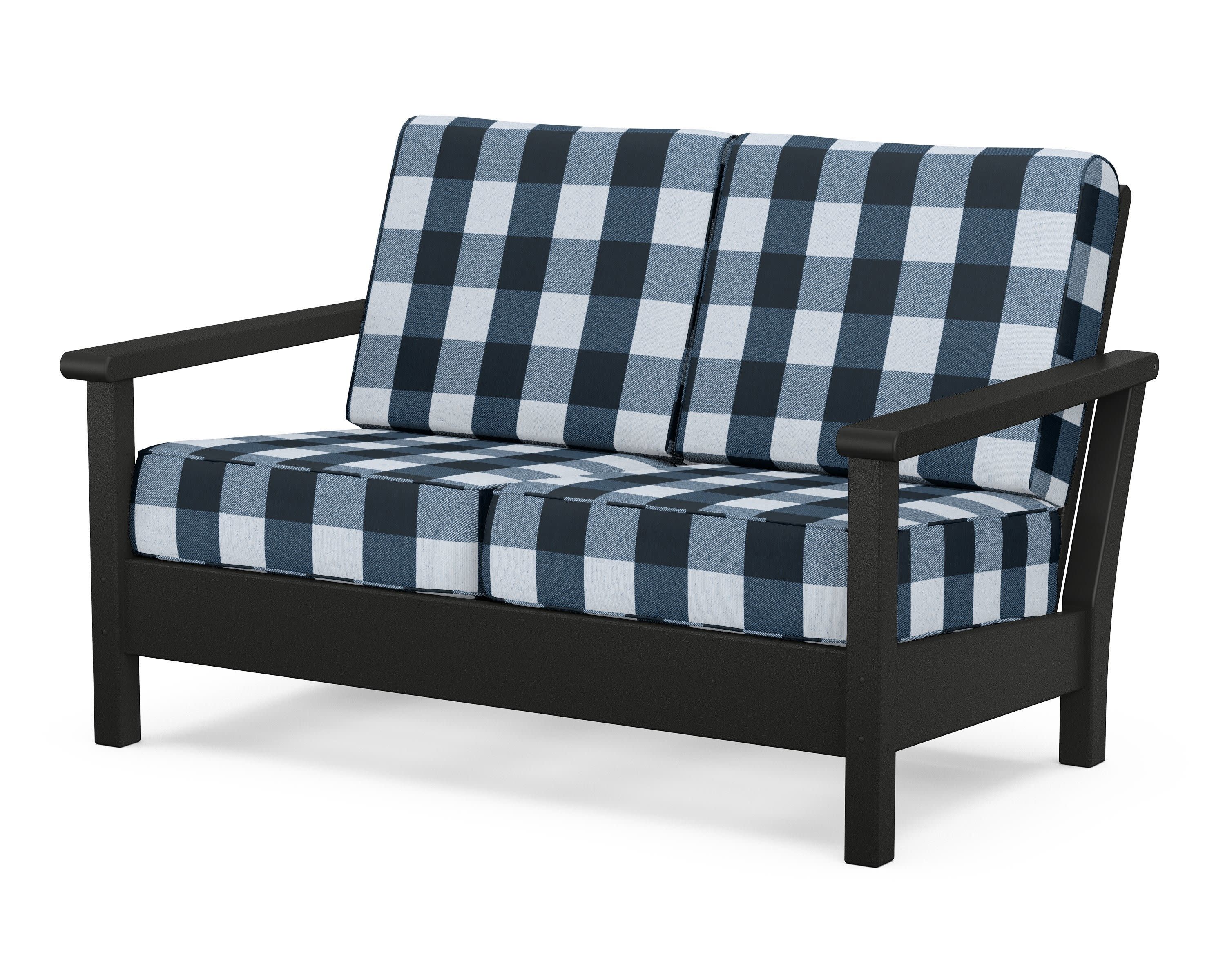Harbour Deep Seating Loveseat in Black / Buffalo Plaid Marine Indigo