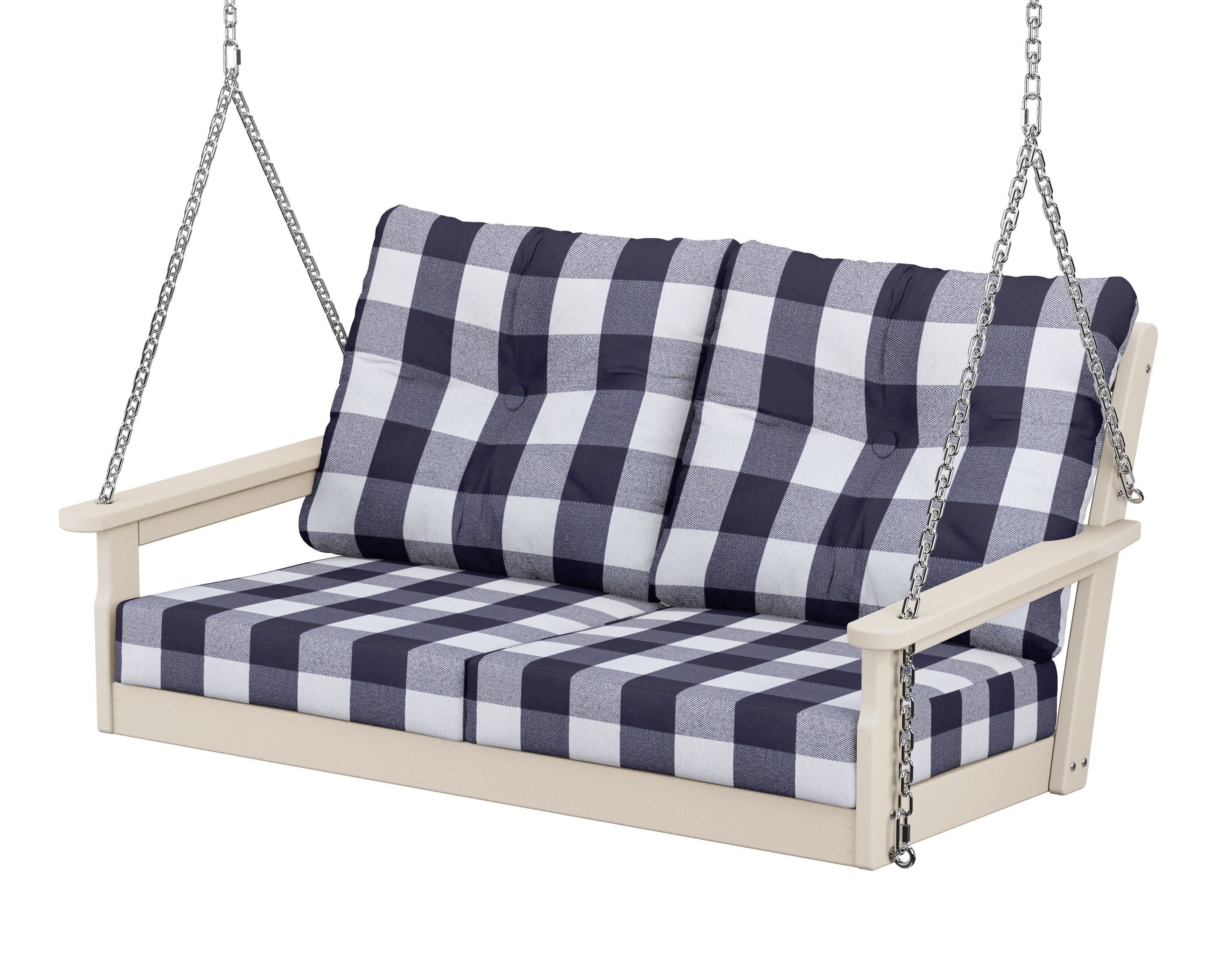 Vineyard Deep Seating Swing in Sand / Buffalo Plaid Navy