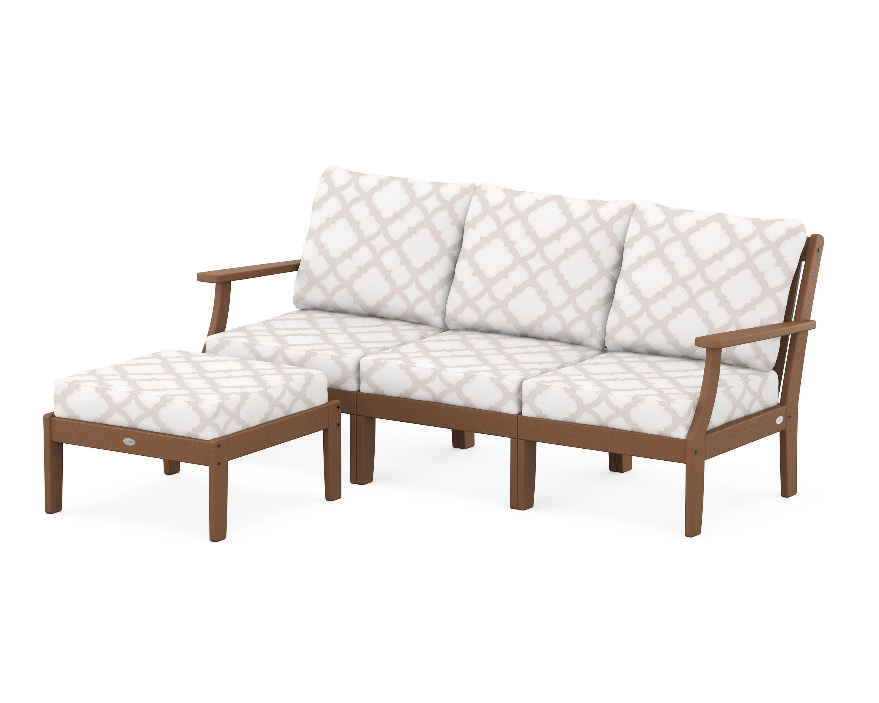 Braxton Modular 4-Piece Deep Seating Set with Ottoman in Teak / Trellis Dune Burlap