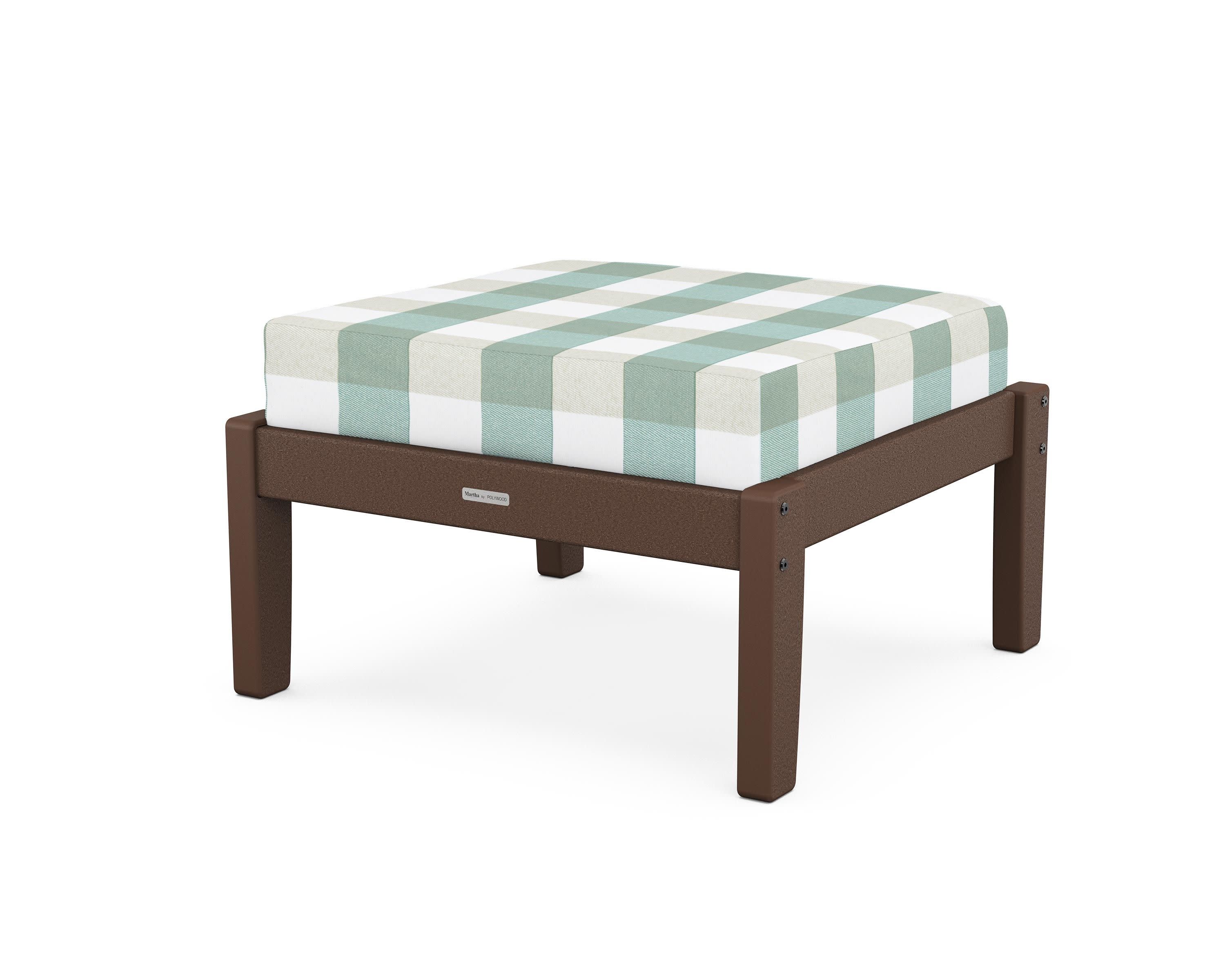 Chinoiserie Deep Seating Ottoman in Mahogany / Buffalo Plaid Glacier Spa