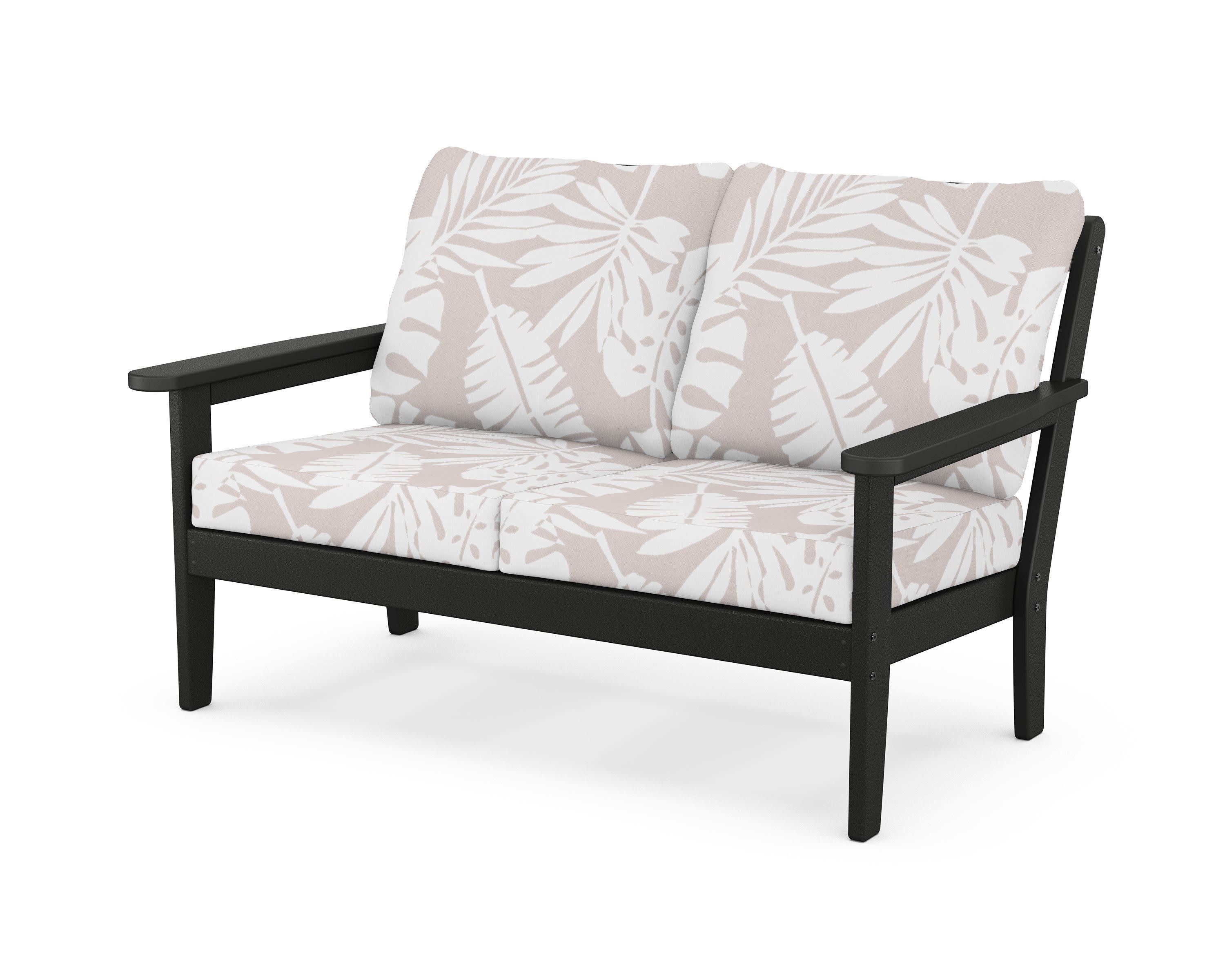 Cottage Deep Seating Loveseat in Black / Leaf Dune Burlap