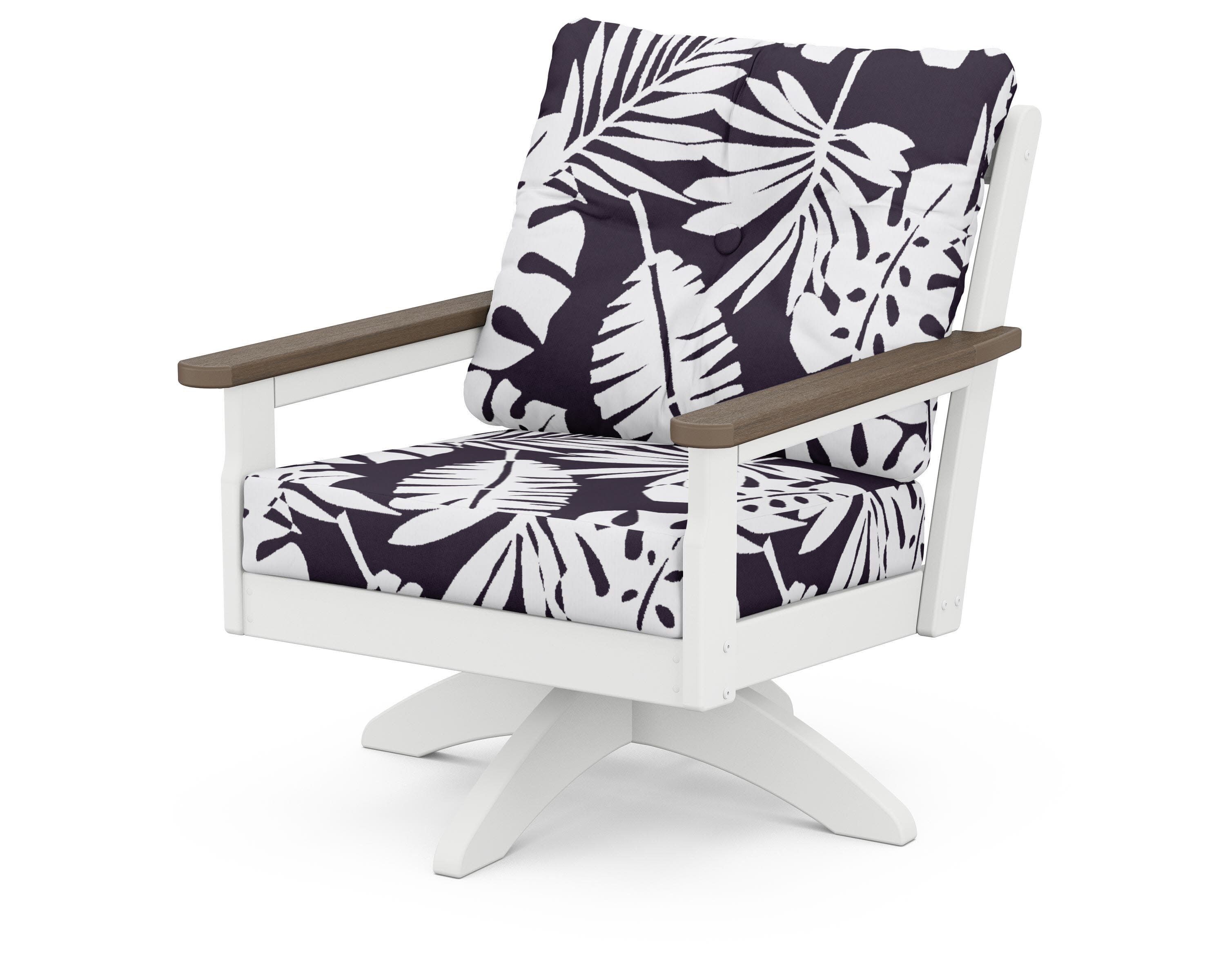 Vineyard Deep Seating Swivel Chair in White / Kona / Leaf Navy