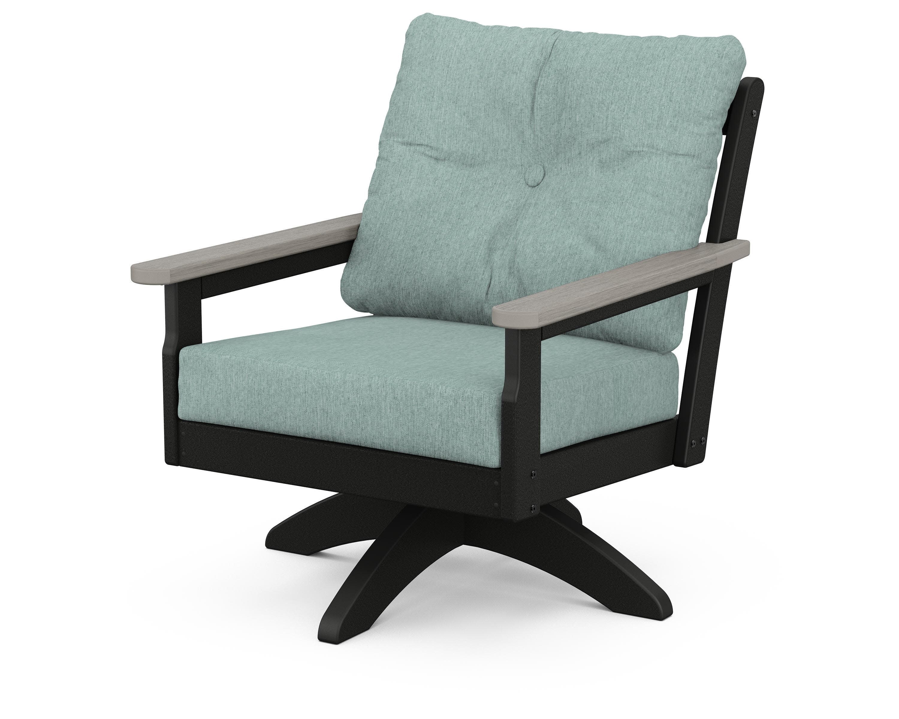 Vineyard Deep Seating Swivel Chair in Black / Driftwood / Glacier Spa