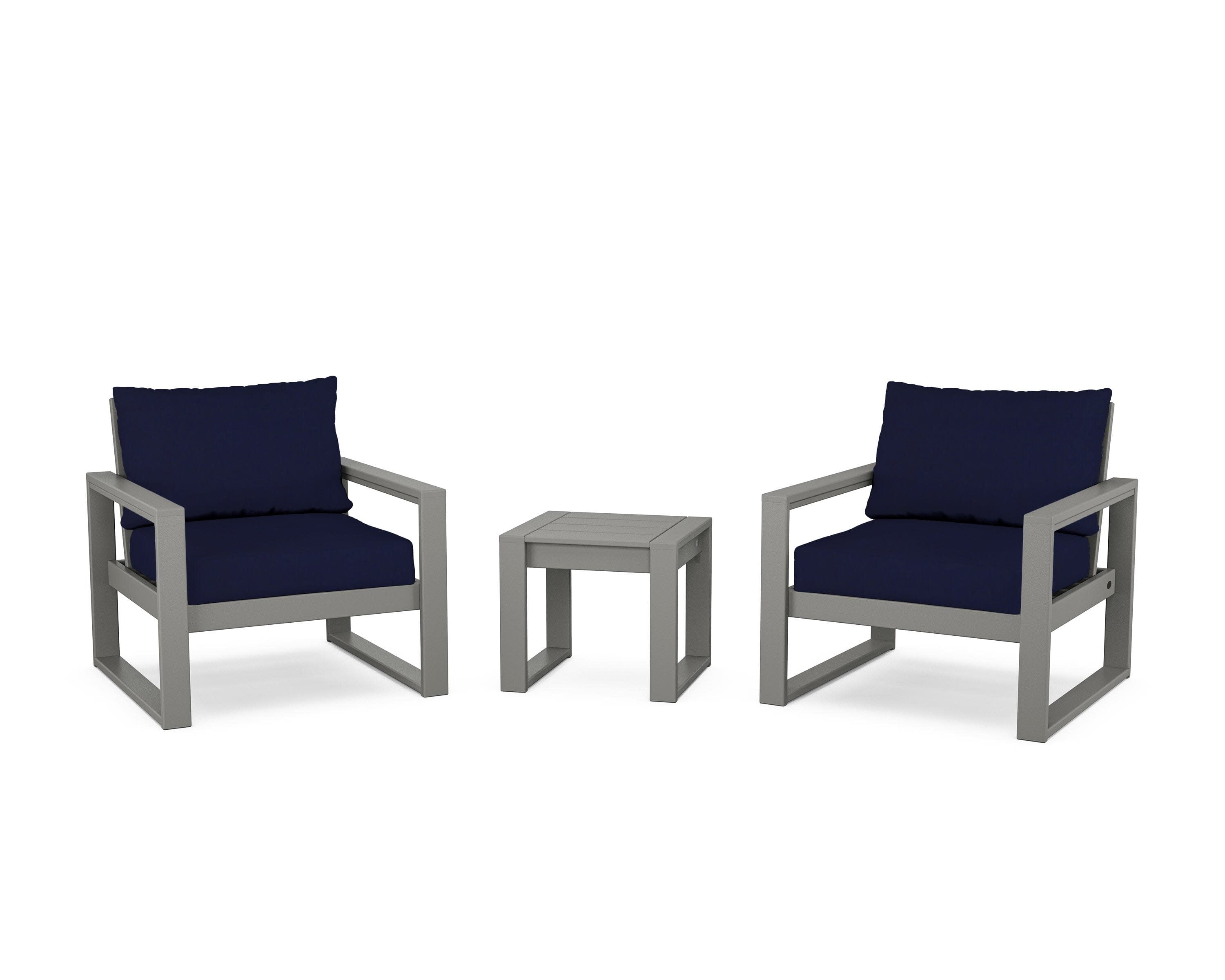 EDGE Sectional 3-Piece Deep Seating Set in Slate Grey / Navy