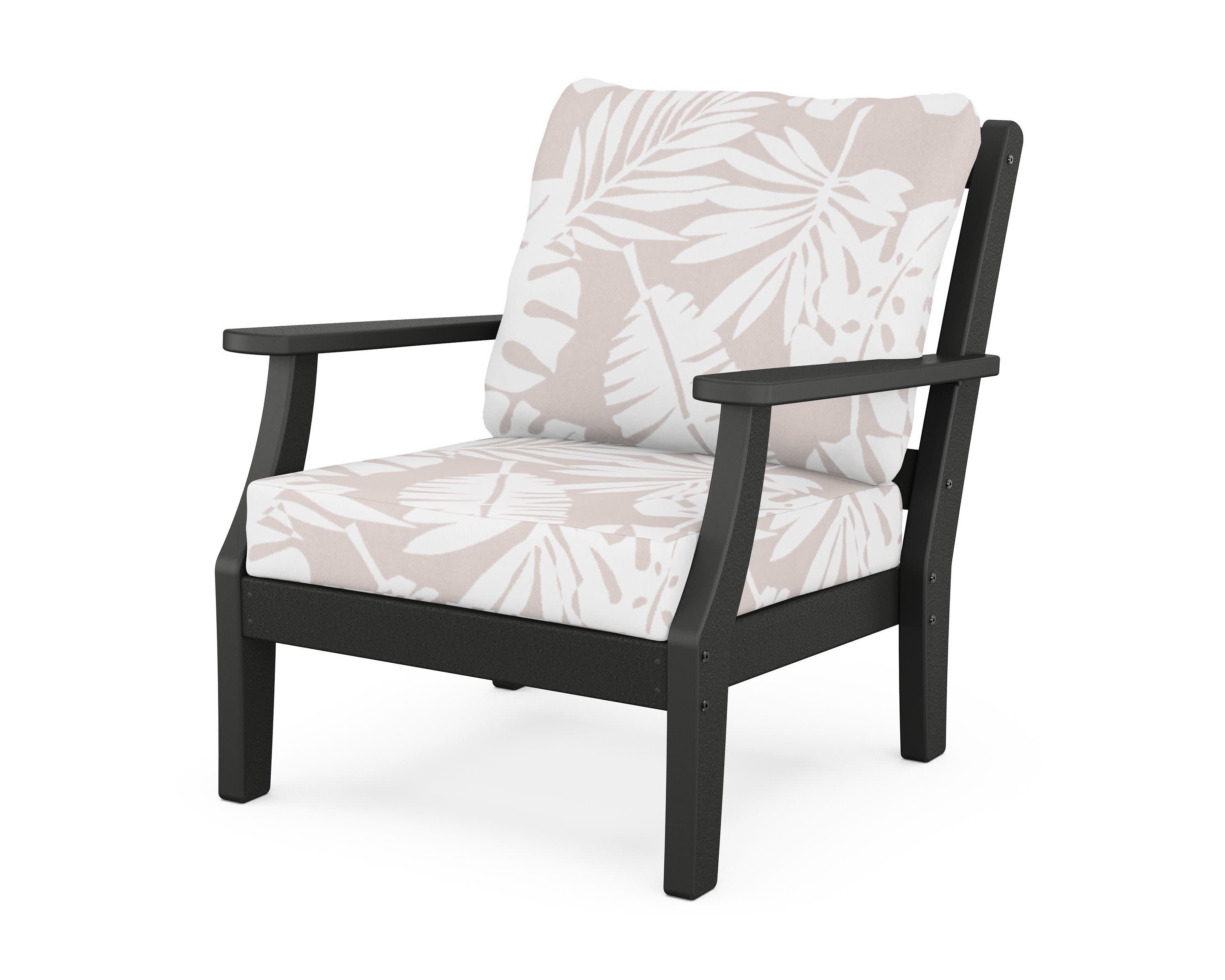 Chinoiserie Deep Seating Chair in Black / Leaf Dune Burlap