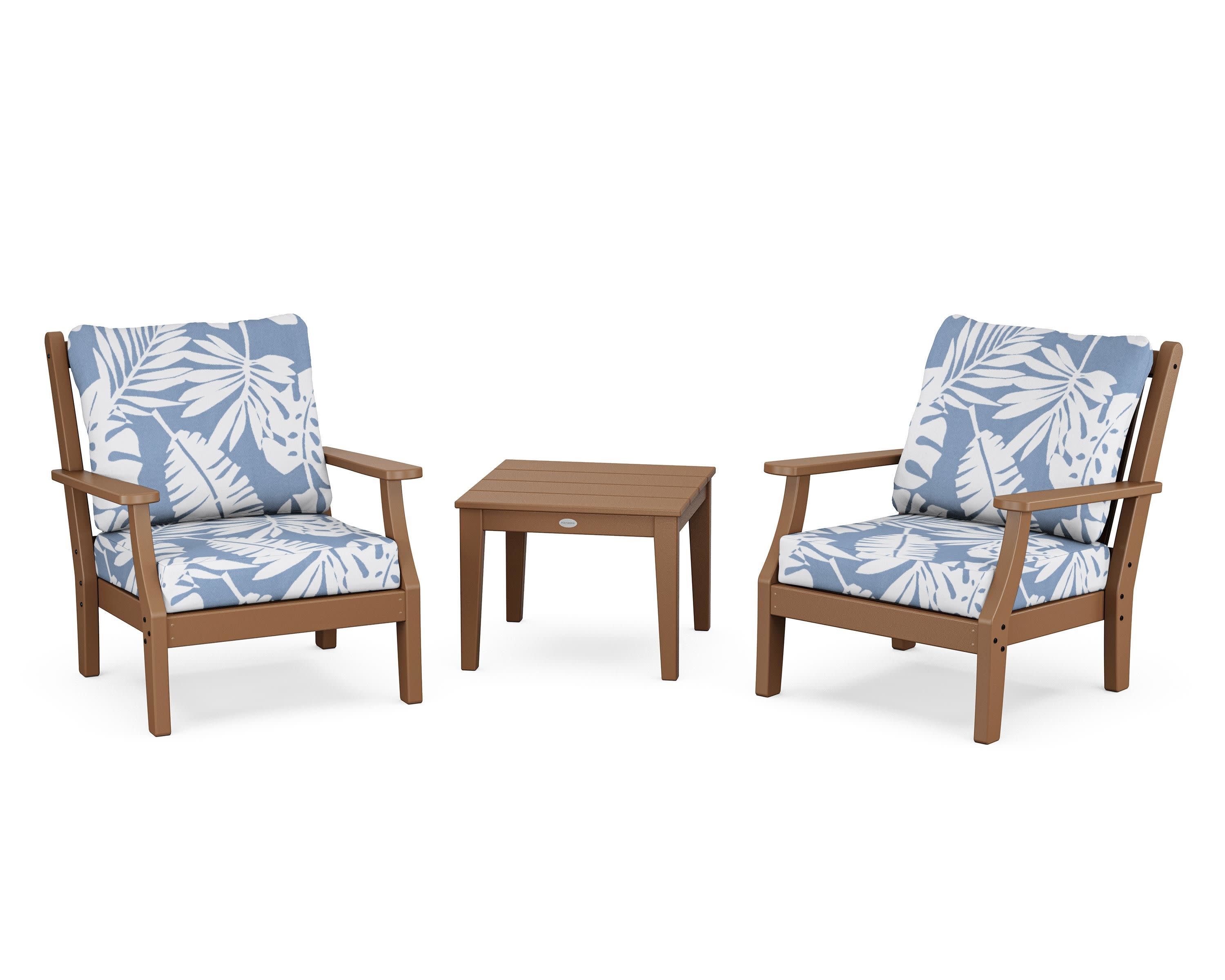 Wovendale 3-Piece Deep Seating Set in Teak / Leaf Sky Blue