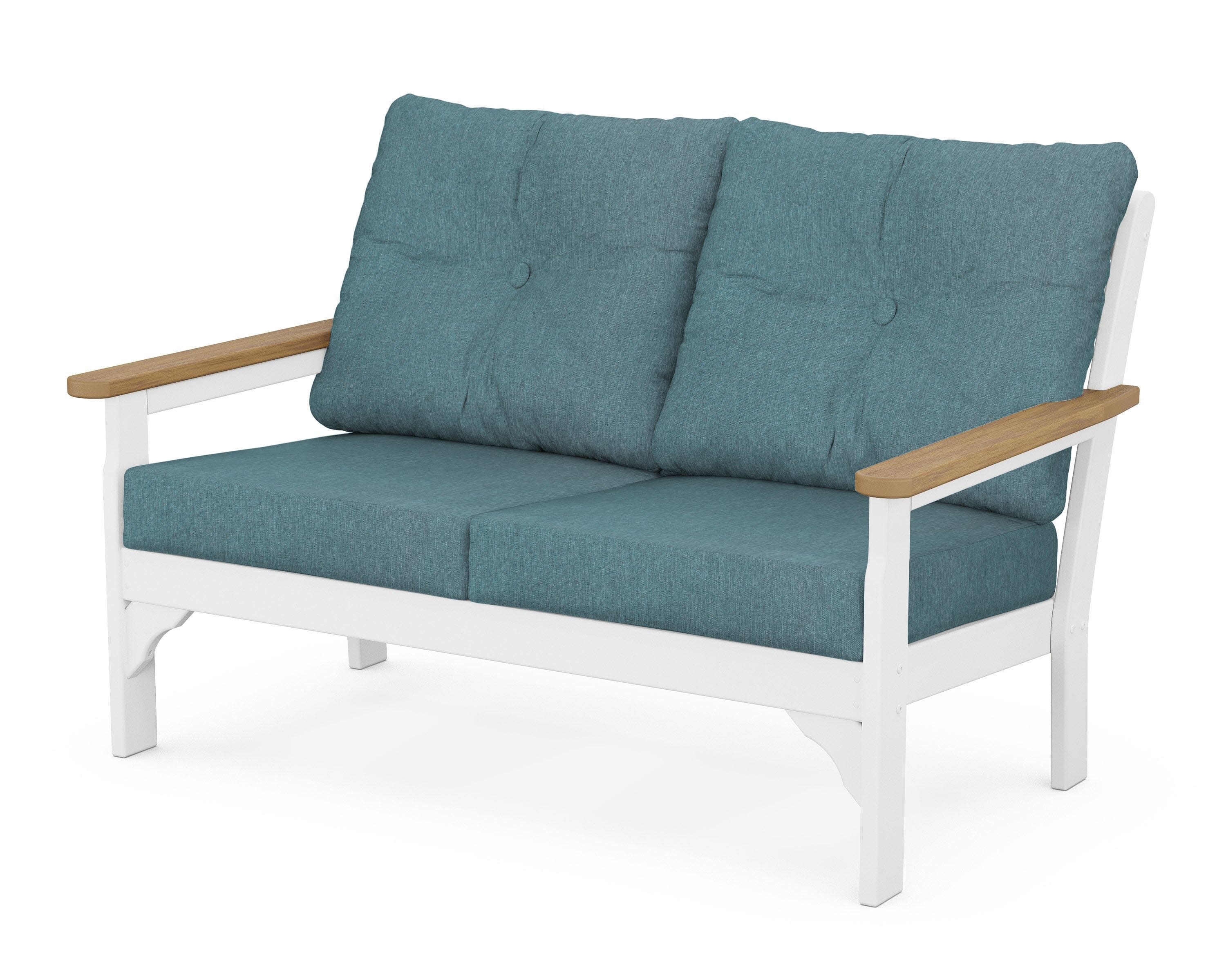 Vineyard Deep Seating Loveseat in White / Natural / Ocean Teal