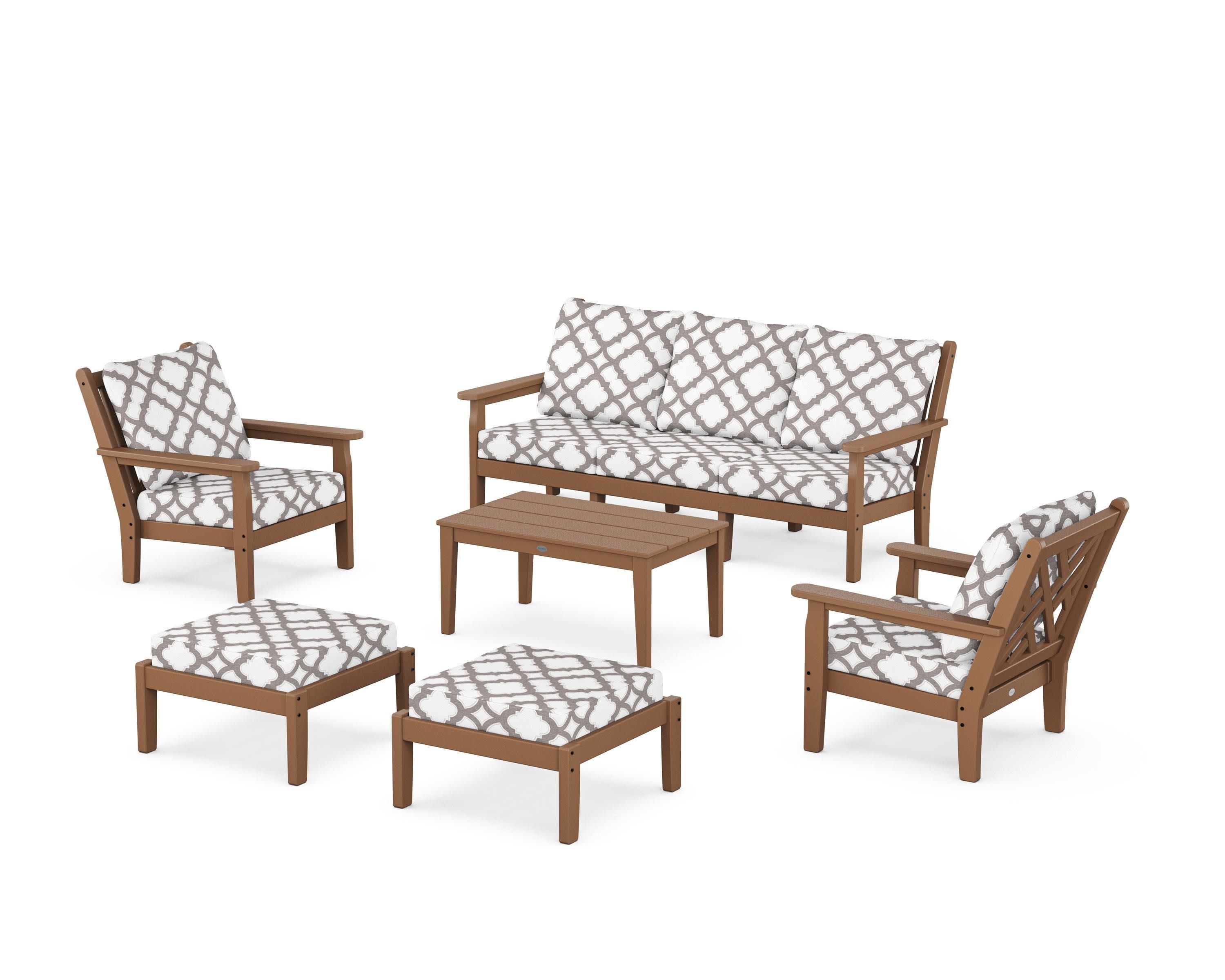Chippendale 6-Piece Lounge Sofa Set in Teak / Trellis Grey Mist