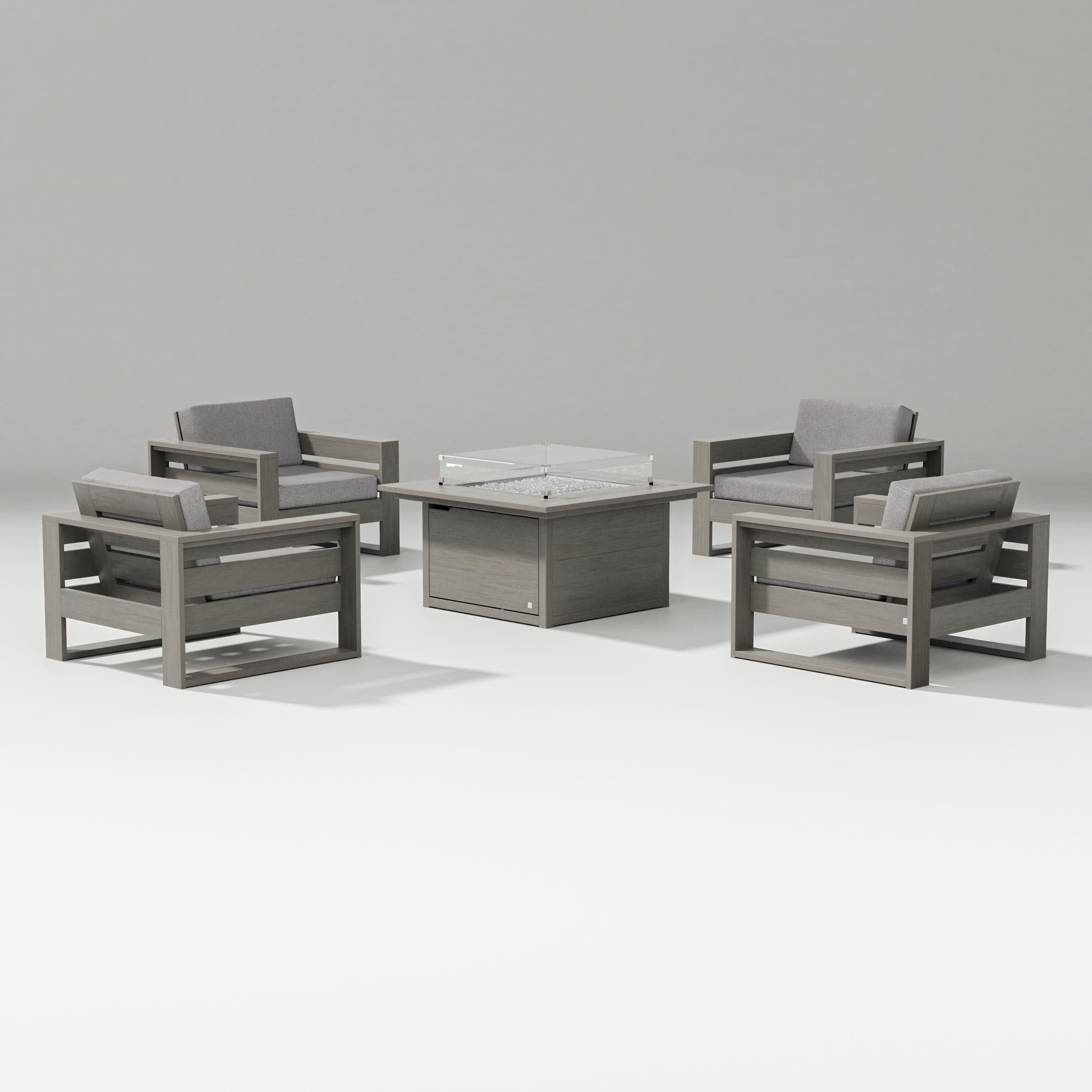 Latitude 5-Piece Lounge Fire Table Set in Driftwood / Grey Mist