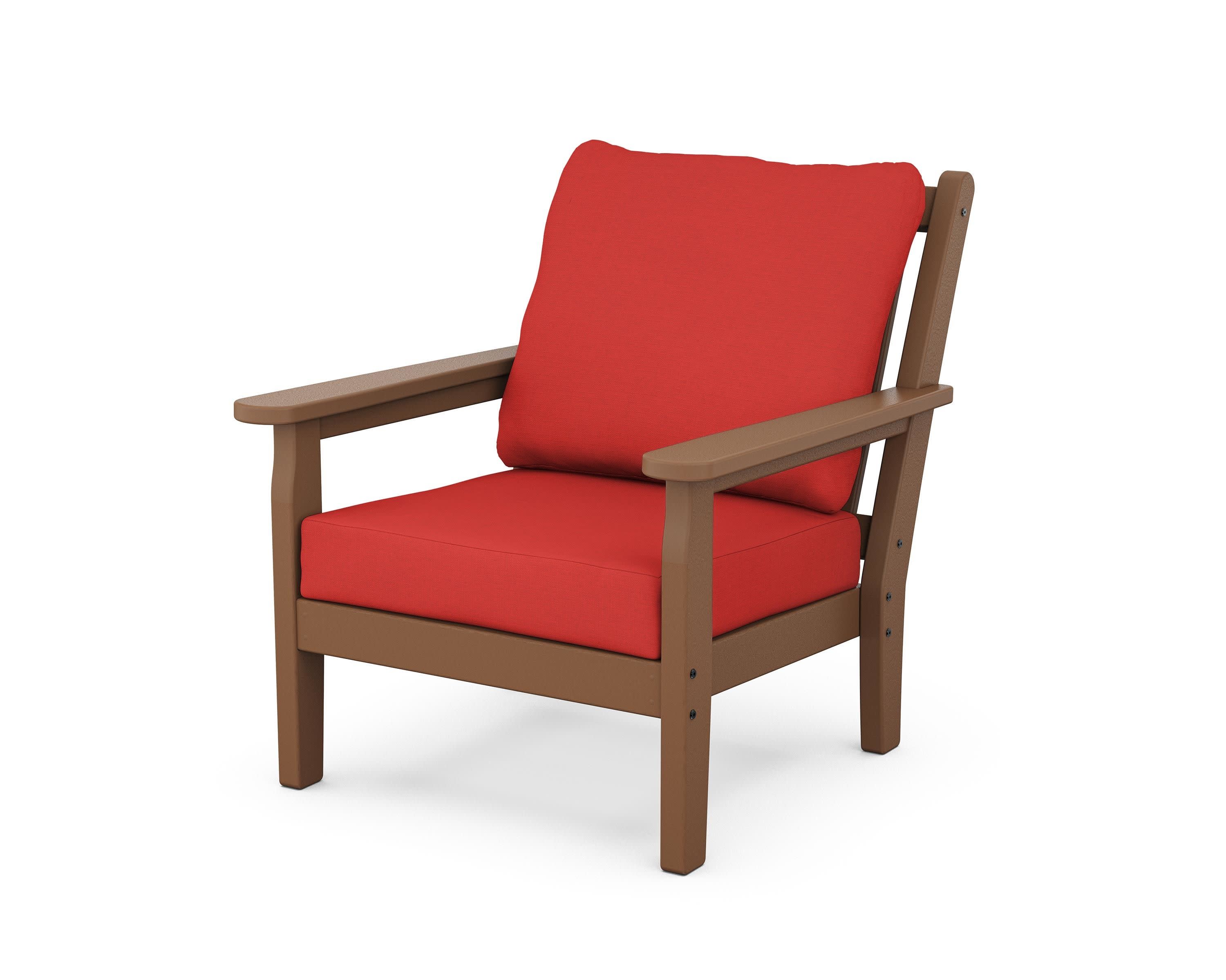 Chippendale Deep Seating Chair in Teak / Crimson Linen