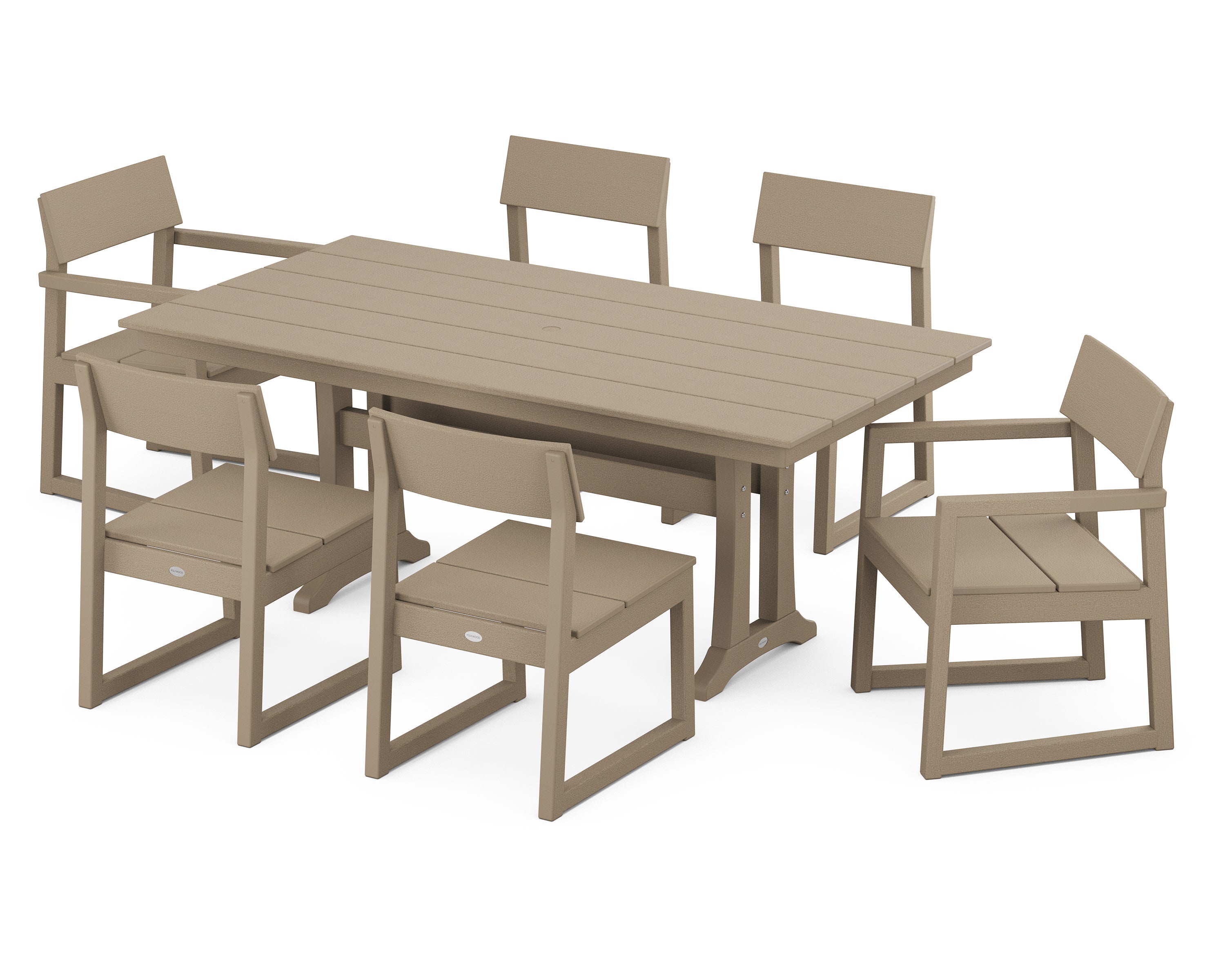 EDGE 7-Piece Farmhouse Trestle Dining Set in Vintage Sahara
