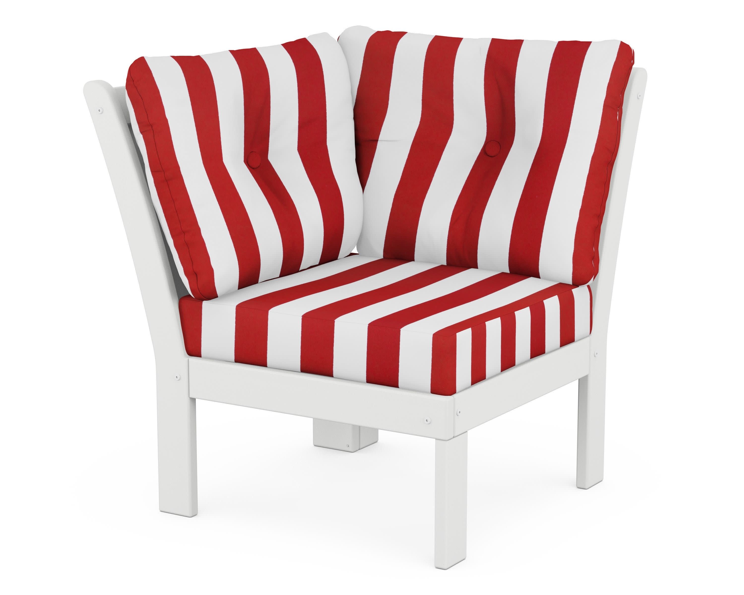 Vineyard Modular Corner Chair in White / Cabana Stripe Crimson