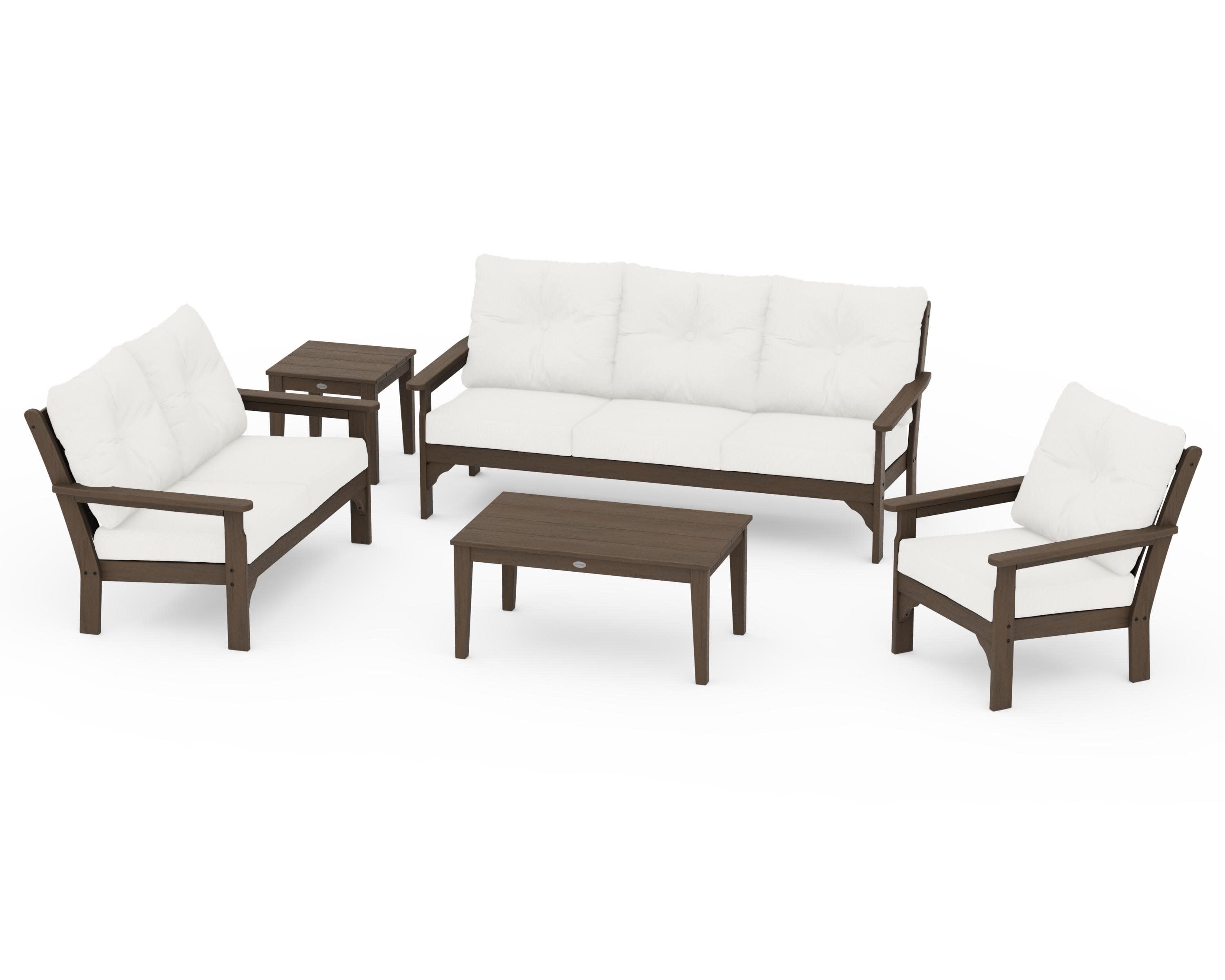 Vineyard 5 Piece Deep Seating Set in Kona / Natural Linen