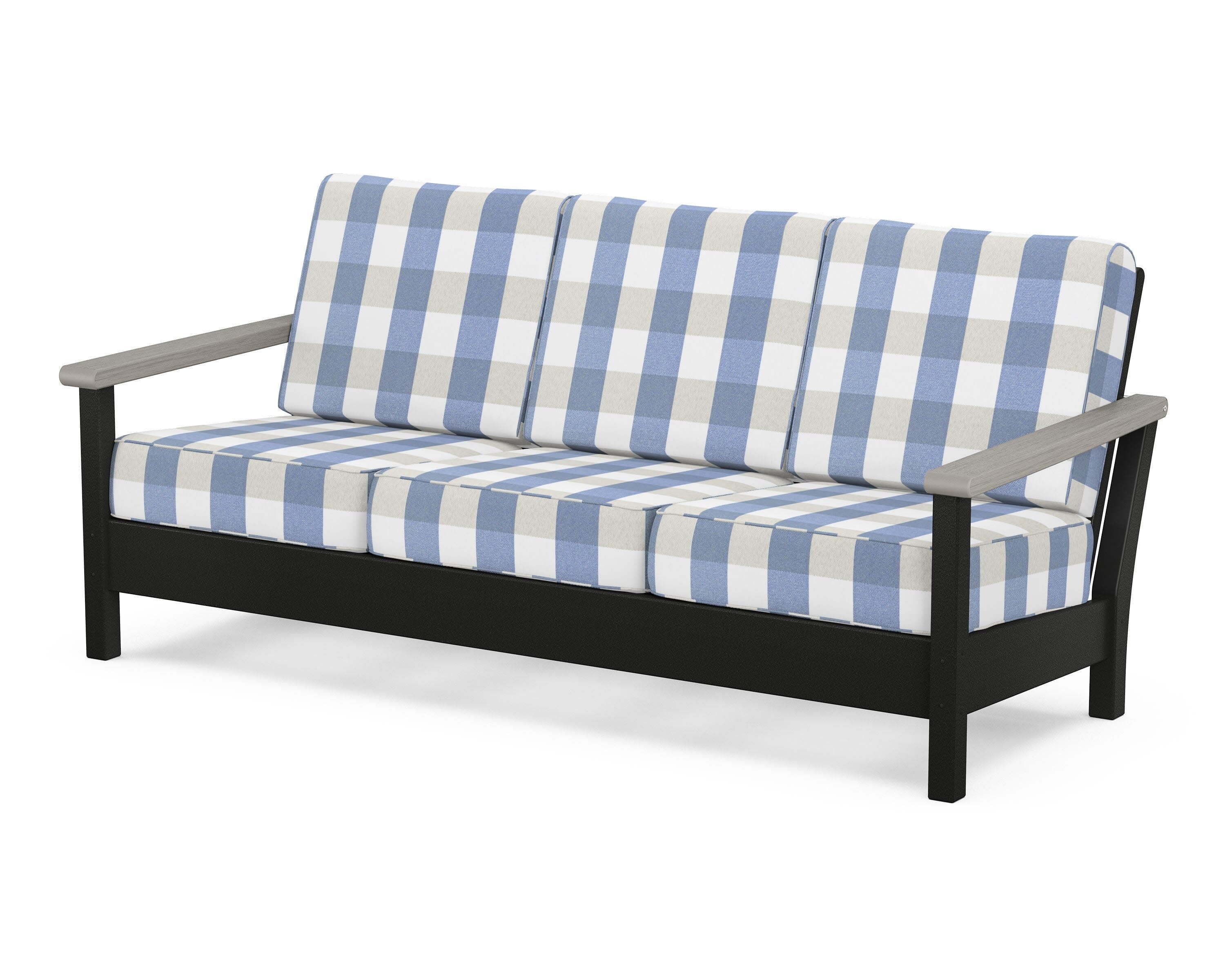 Harbour Deep Seating Sofa in Black / Driftwood / Buffalo Plaid Sky Blue