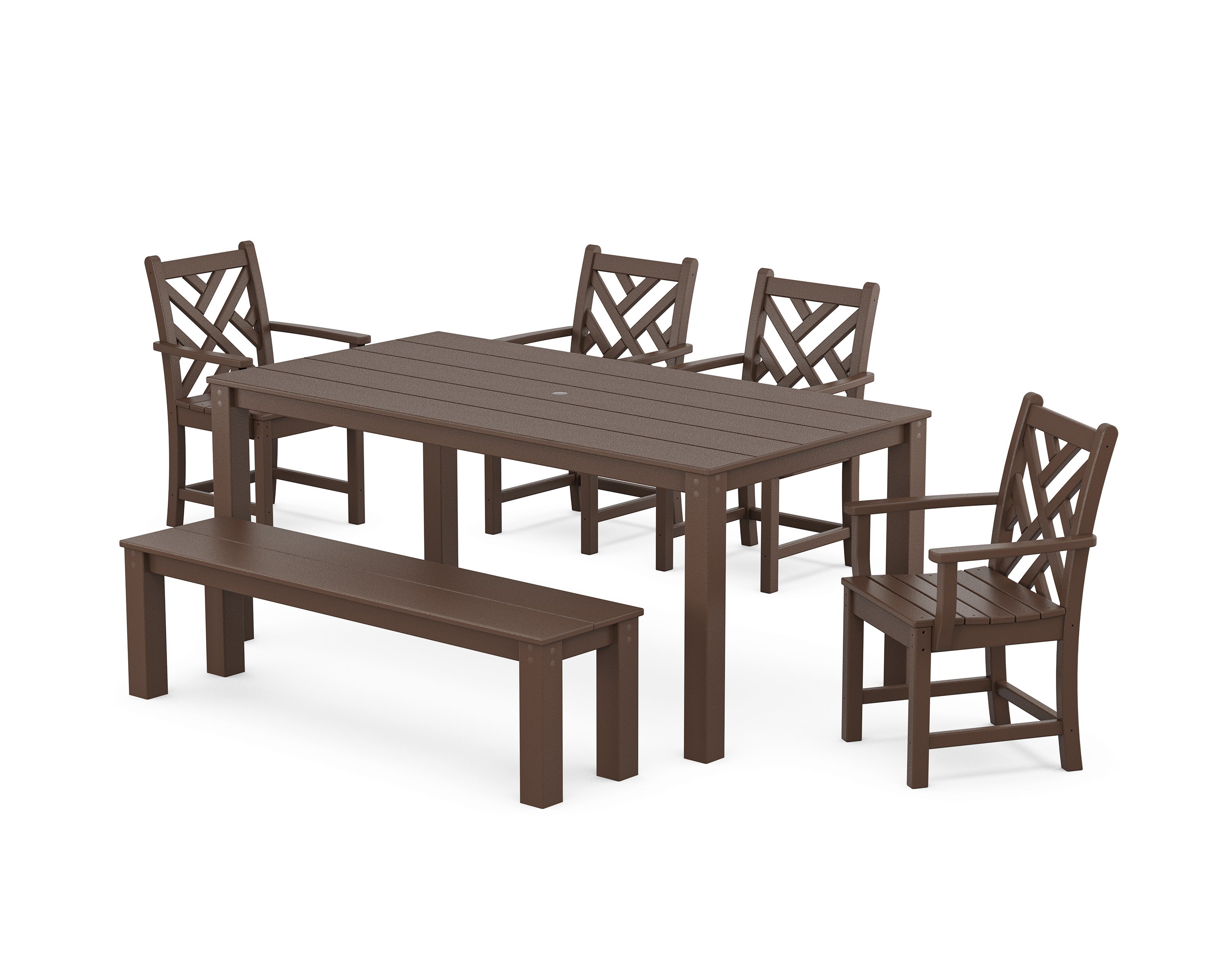 Chippendale 6-Piece Parsons Dining Set with Bench in Mahogany