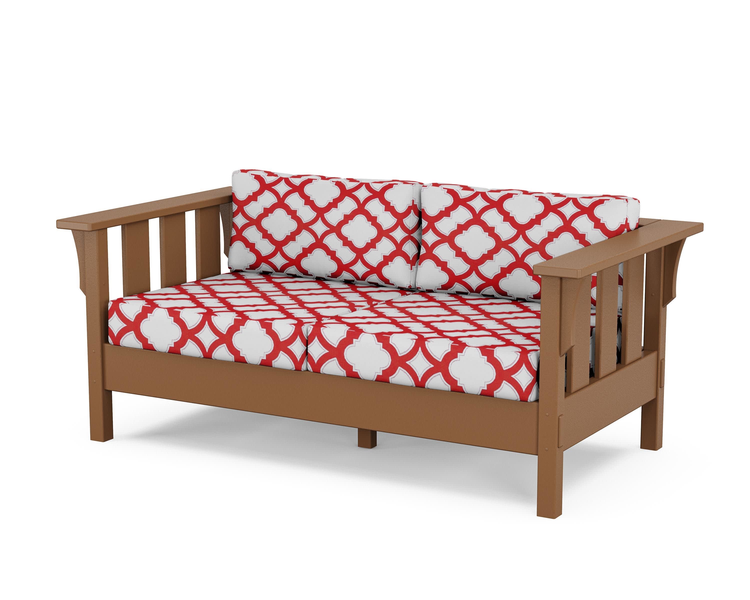 Acadia Deep Seating Loveseat in Teak / Trellis Crimson