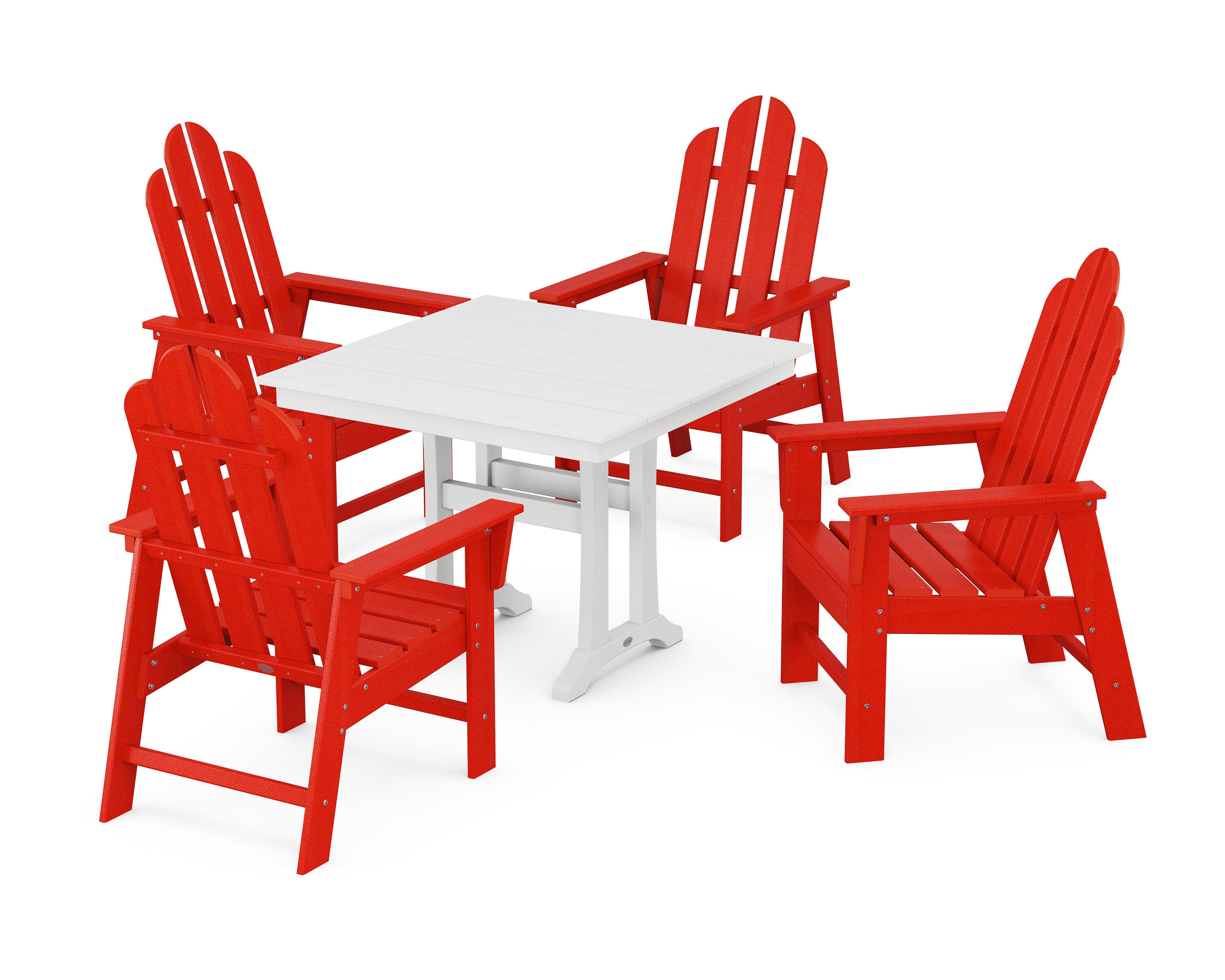 Long Island 5-Piece Farmhouse Dining Set With Trestle Legs in Sunset Red / White