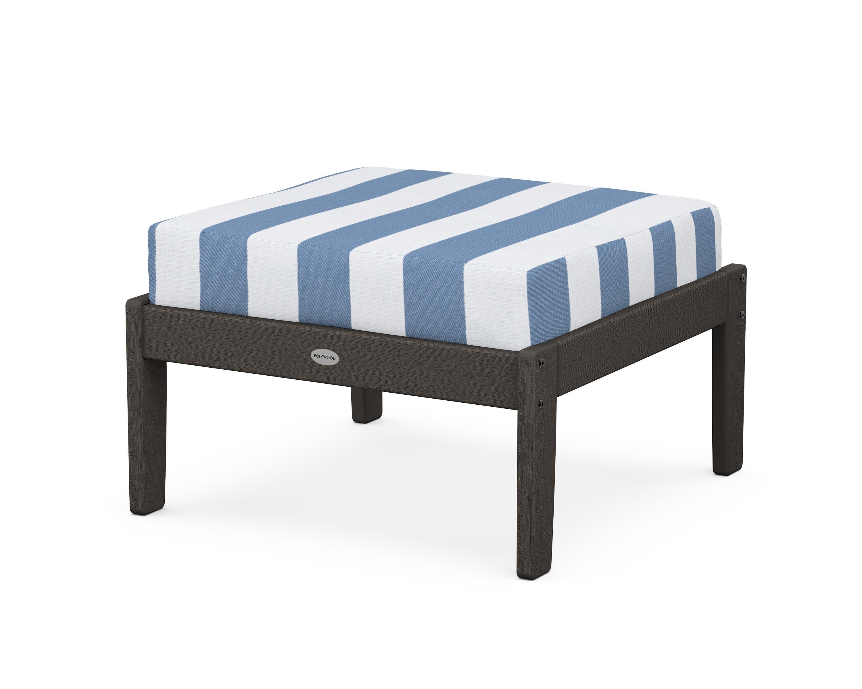 Braxton Deep Seating Ottoman in Vintage Coffee / Cabana Stripe Sky Blue
