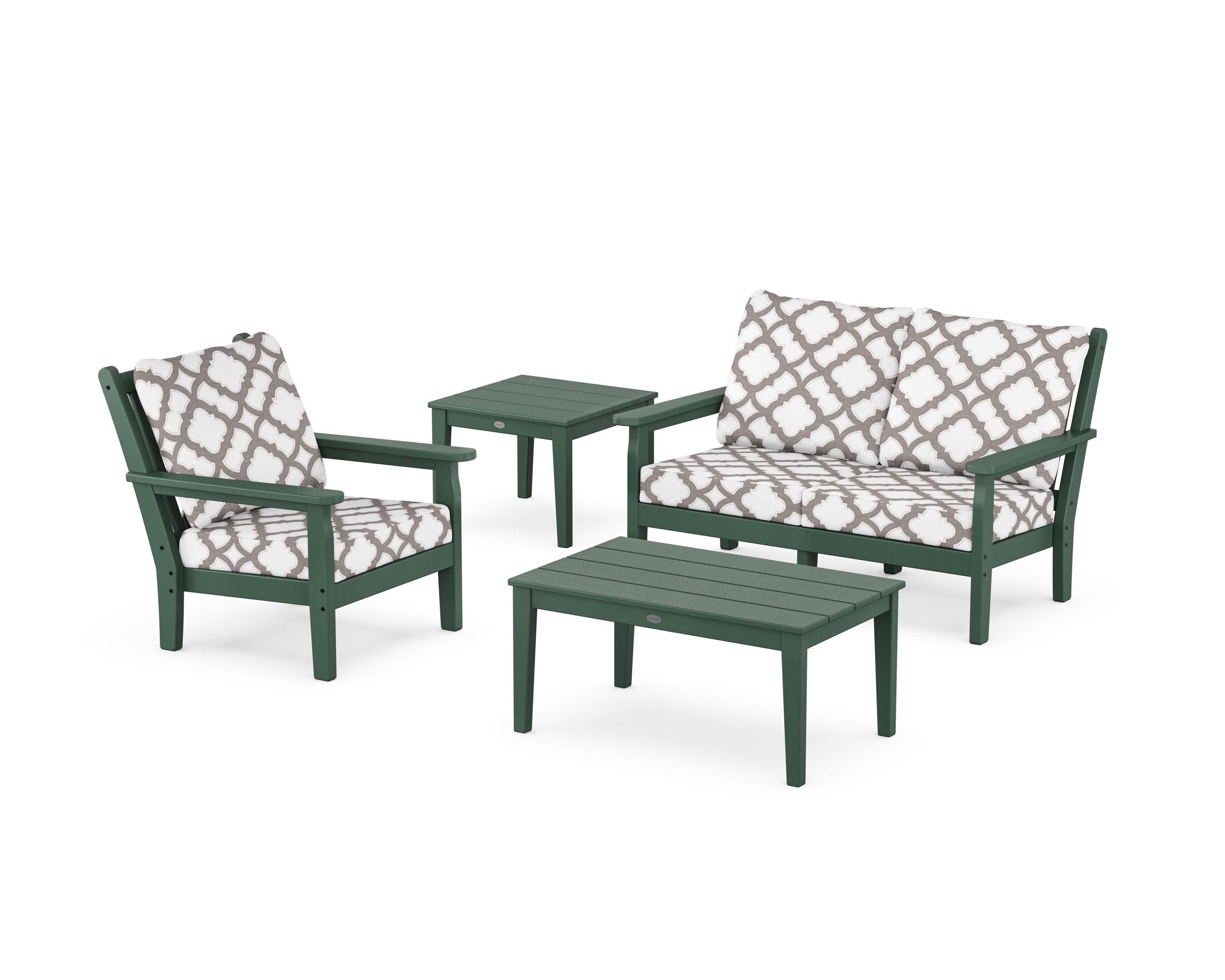Chippendale 4-Piece Deep Seating Set in Green / Trellis Grey Mist