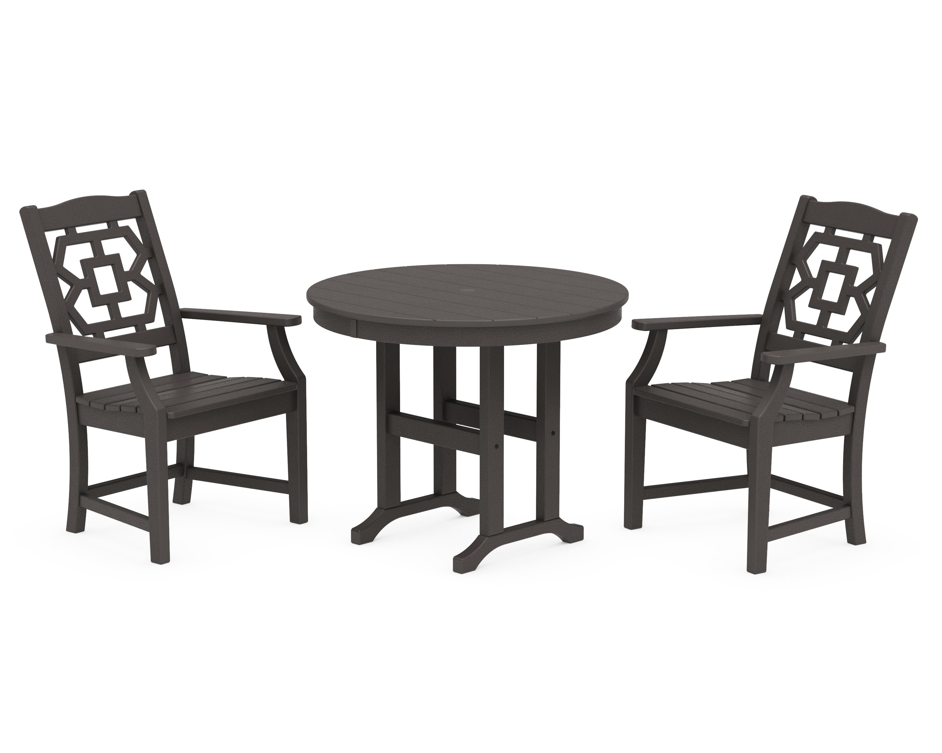 Chinoiserie 3-Piece Farmhouse Dining Set in Vintage Coffee