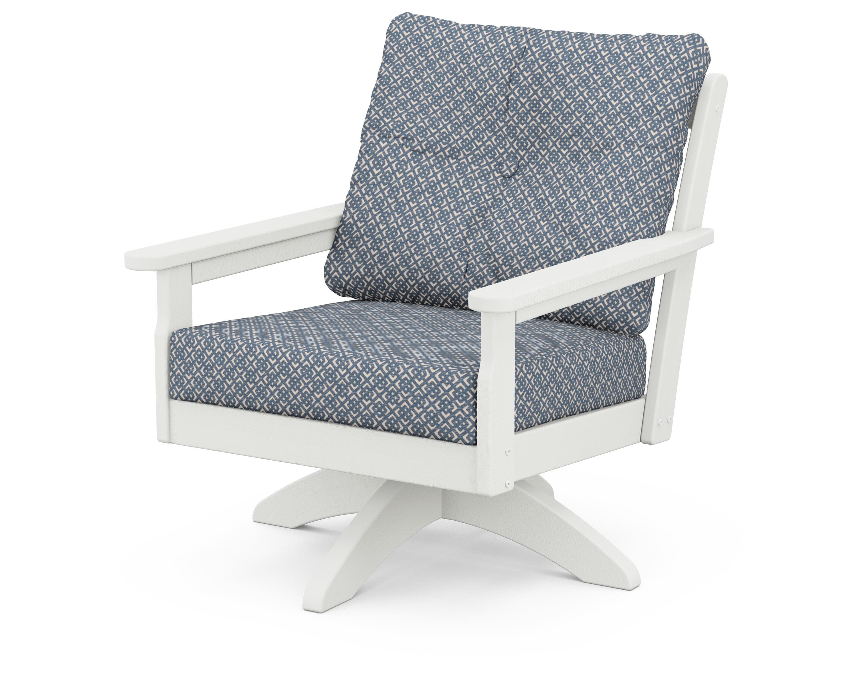 Vineyard Deep Seating Swivel Chair in Vintage White / Hopscotch