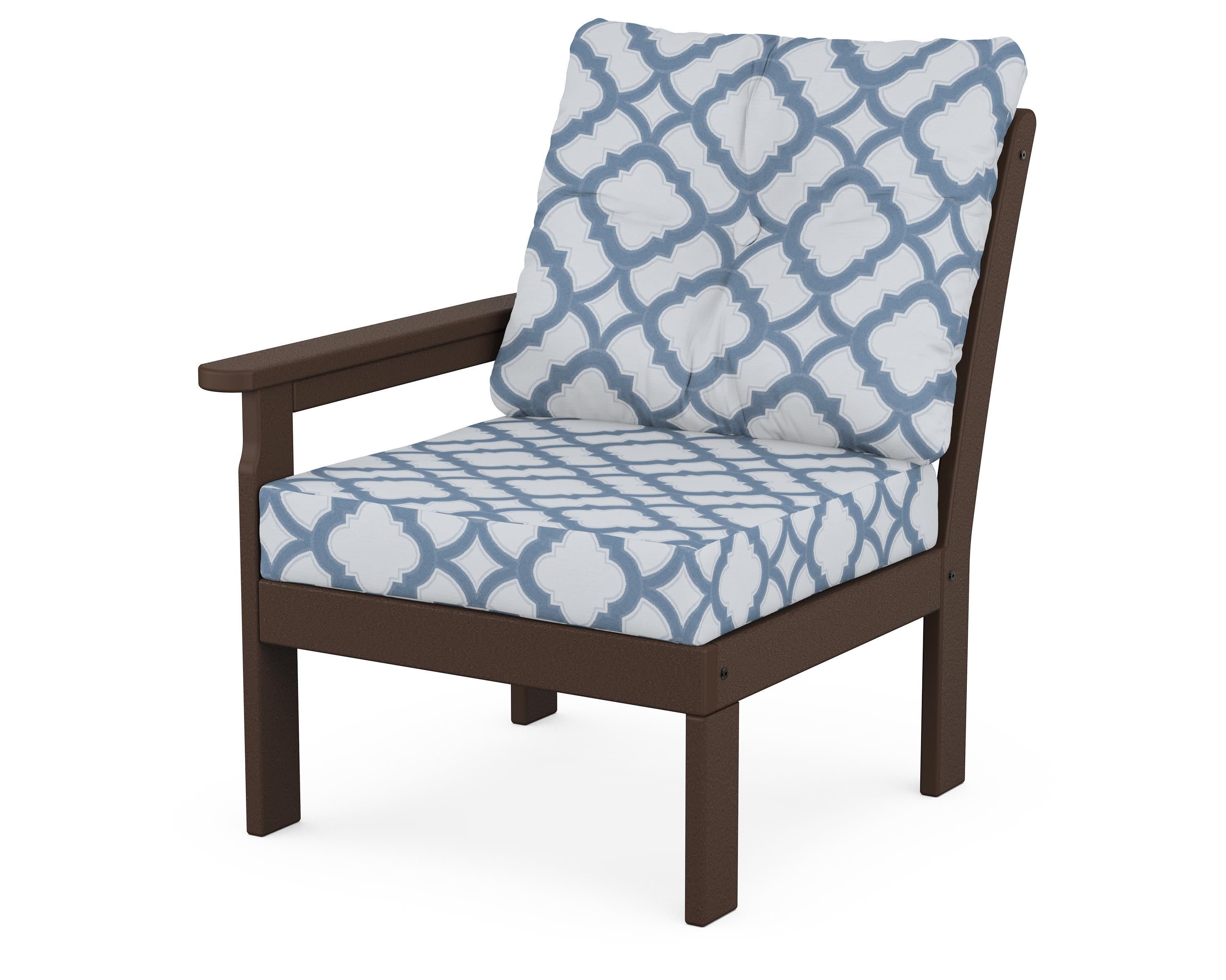 Vineyard Modular Left Arm Chair in Mahogany / Trellis Sky Blue