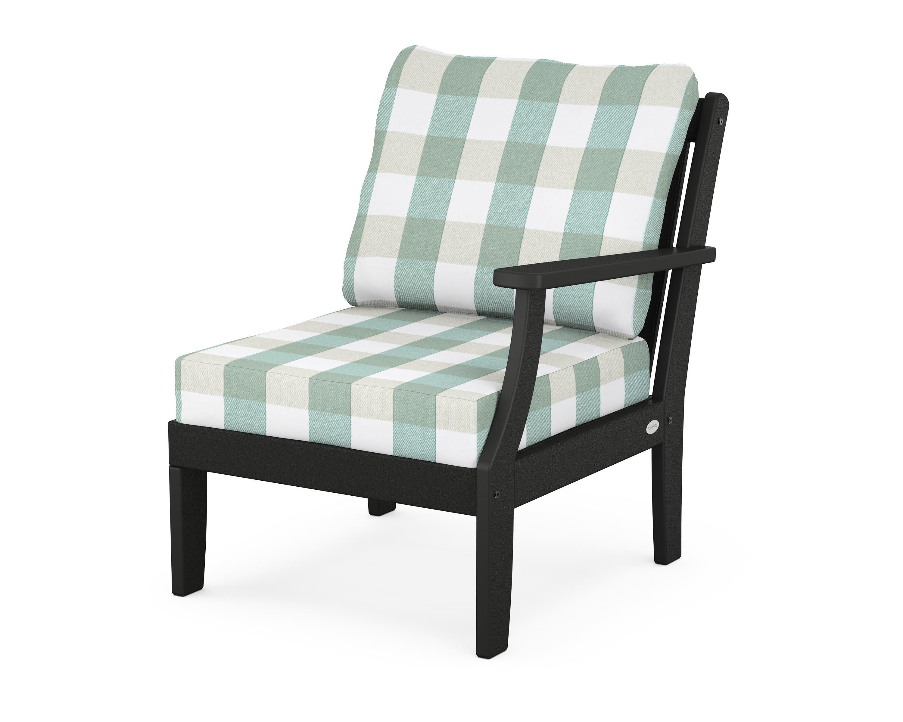 Braxton Modular Right Arm Chair in Black / Buffalo Plaid Glacier Spa