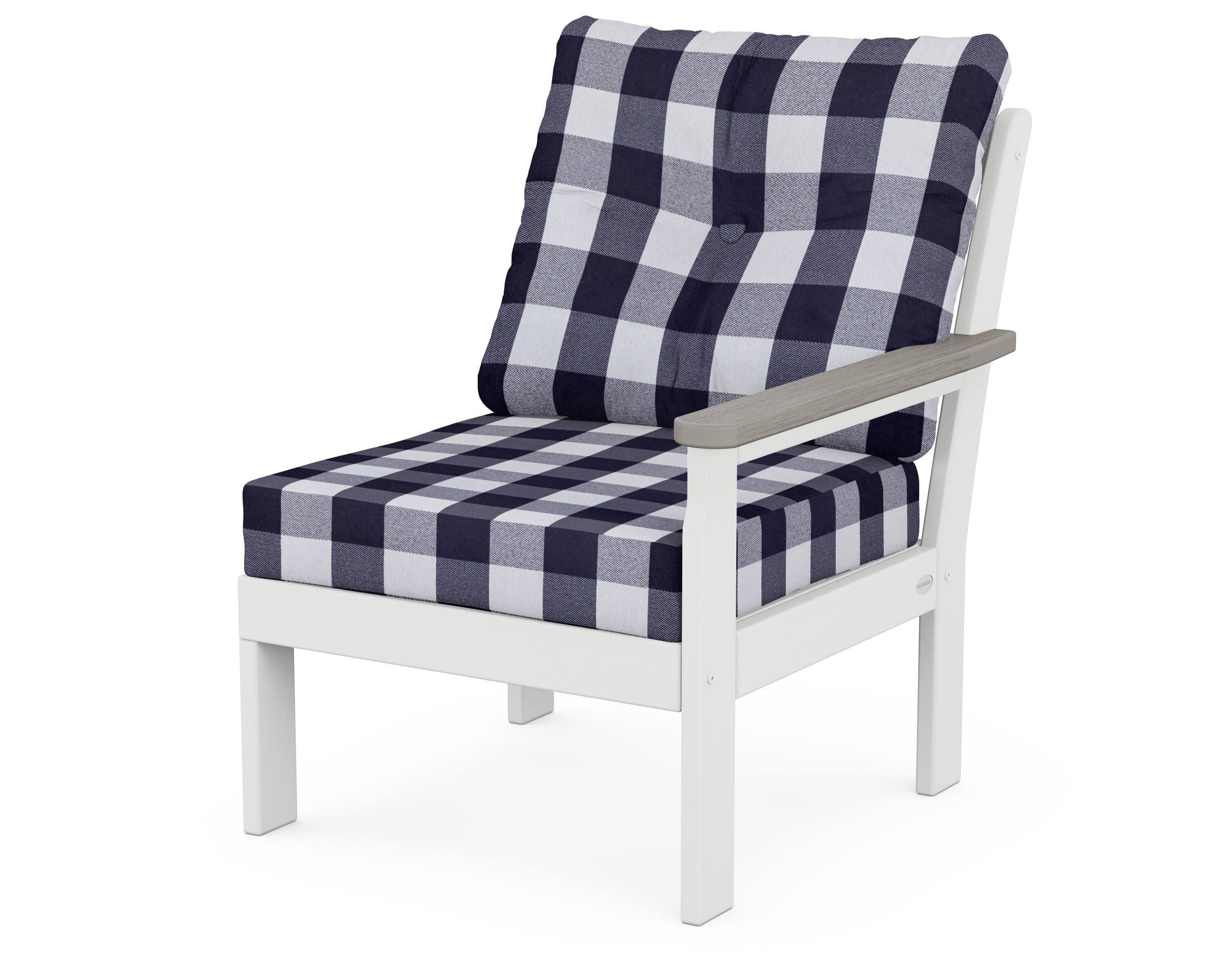 Vineyard Modular Right Arm Chair in White / Driftwood / Buffalo Plaid Navy