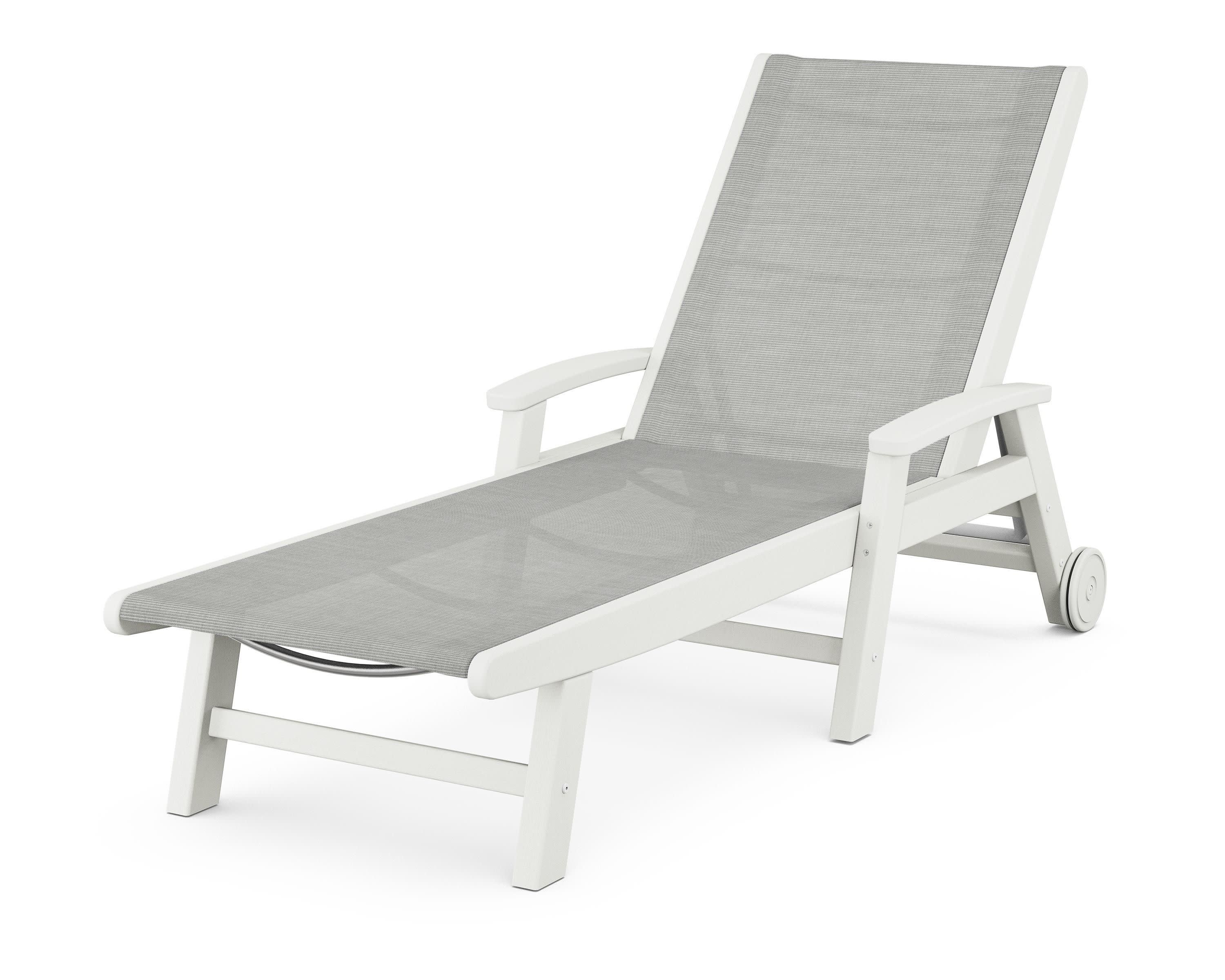 Coastal Chaise with Wheels in Vintage White / Metallic Sling