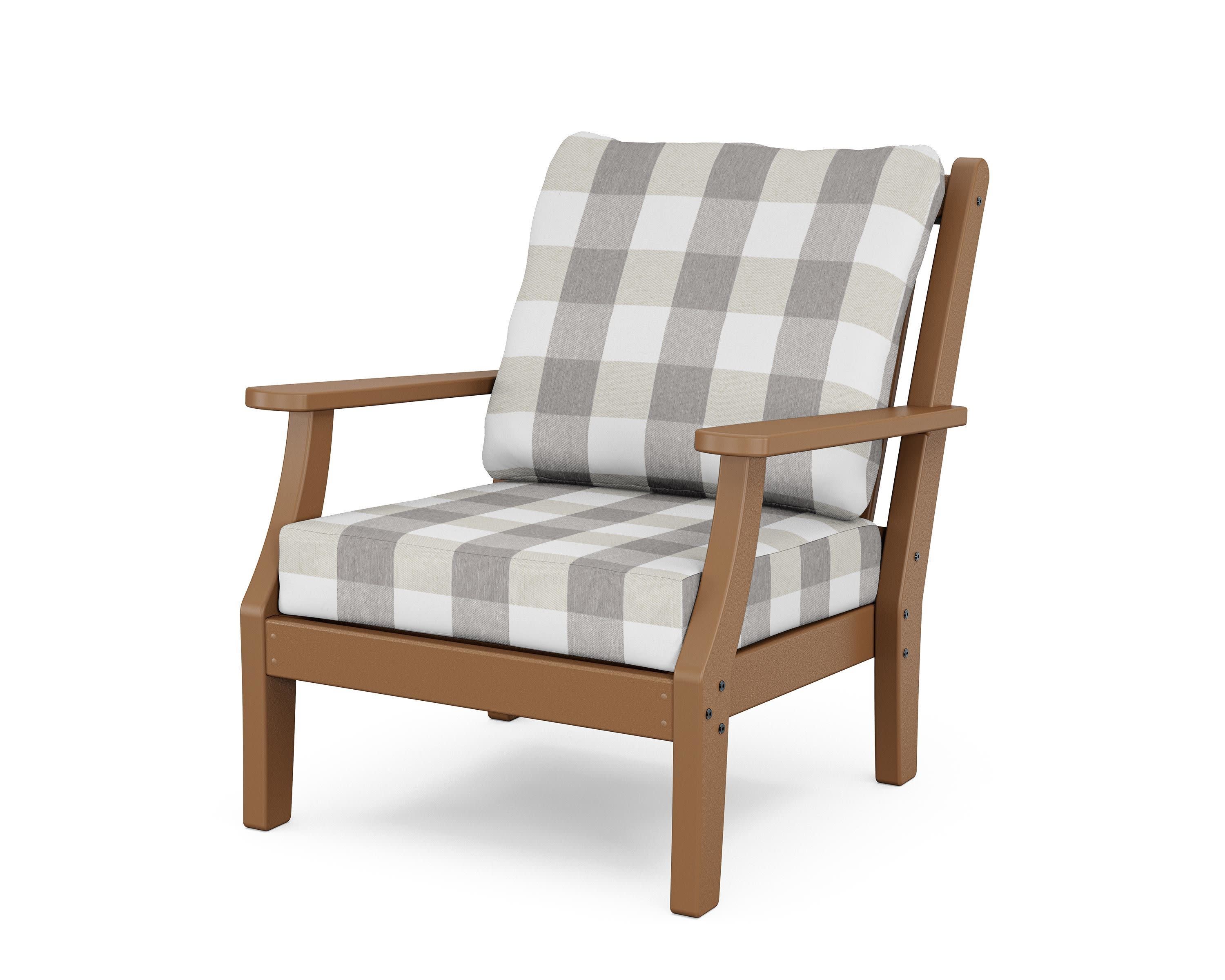 Wovendale Deep Seating Chair in Teak / Buffalo Plaid Grey Mist