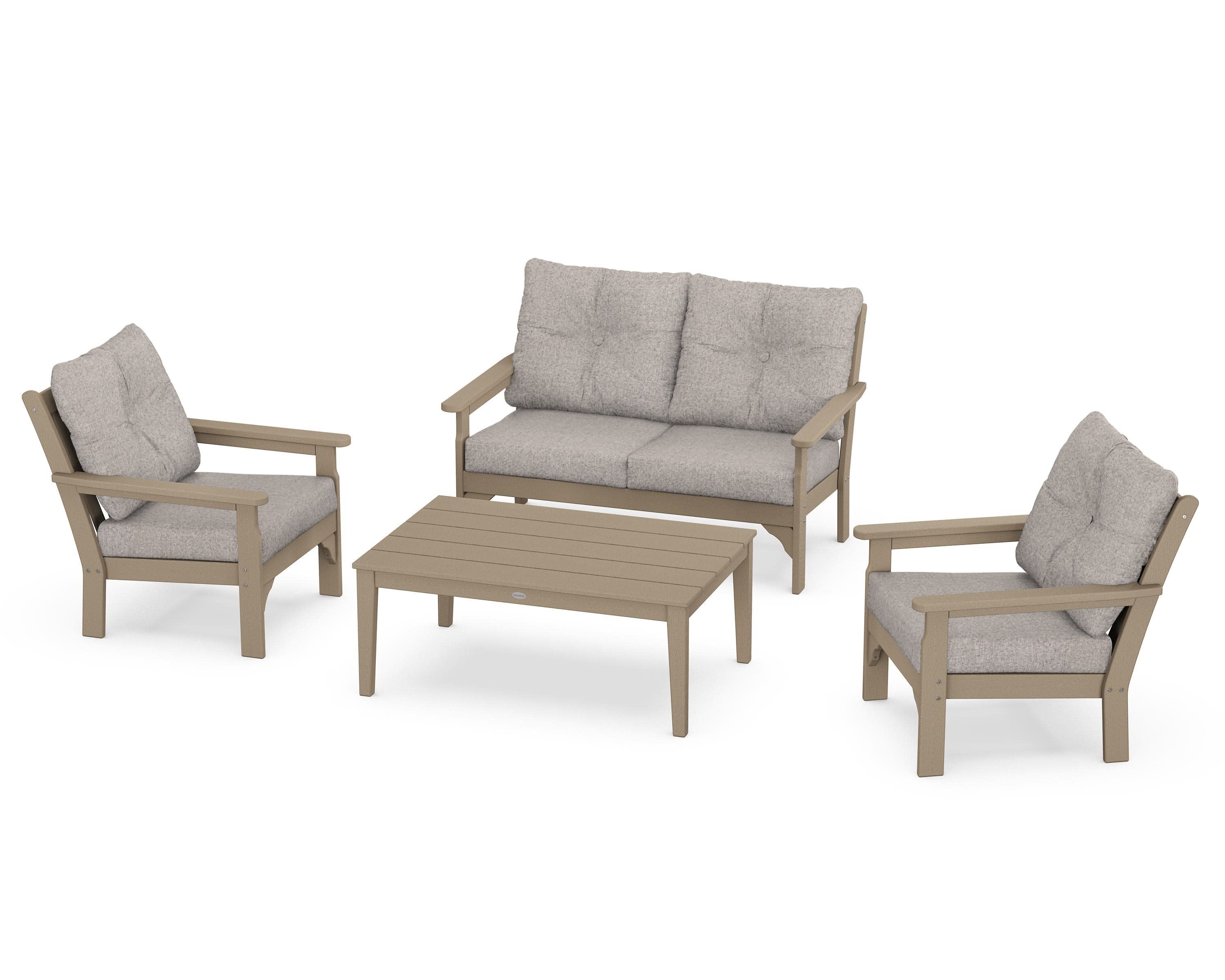 Vineyard 4-Piece Deep Seating Set in Vintage Sahara / Weathered Tweed