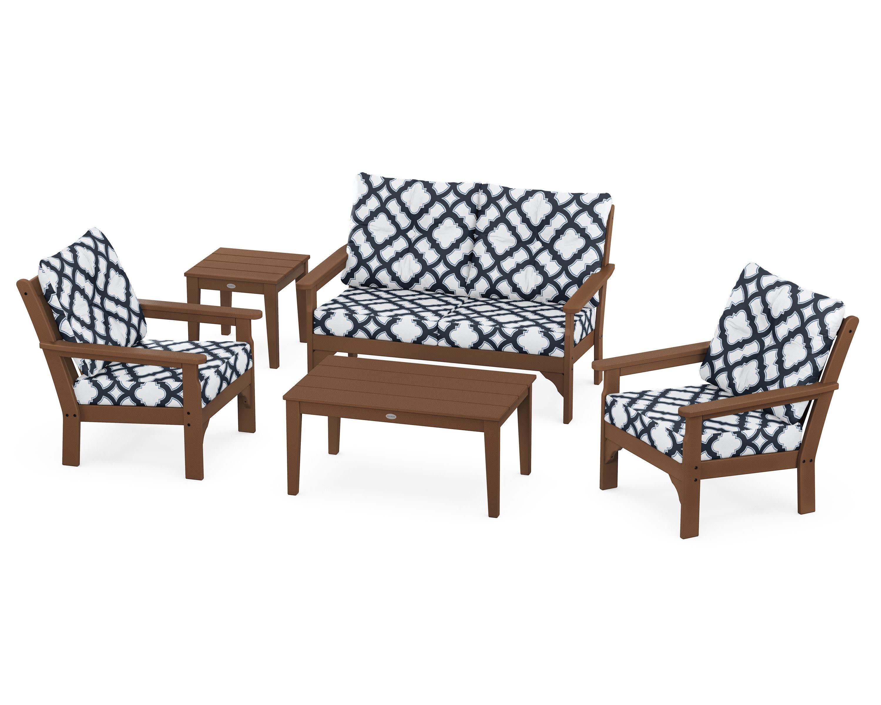 Vineyard 5-Piece Deep Seating Set in Teak / Trellis Marine Indigo