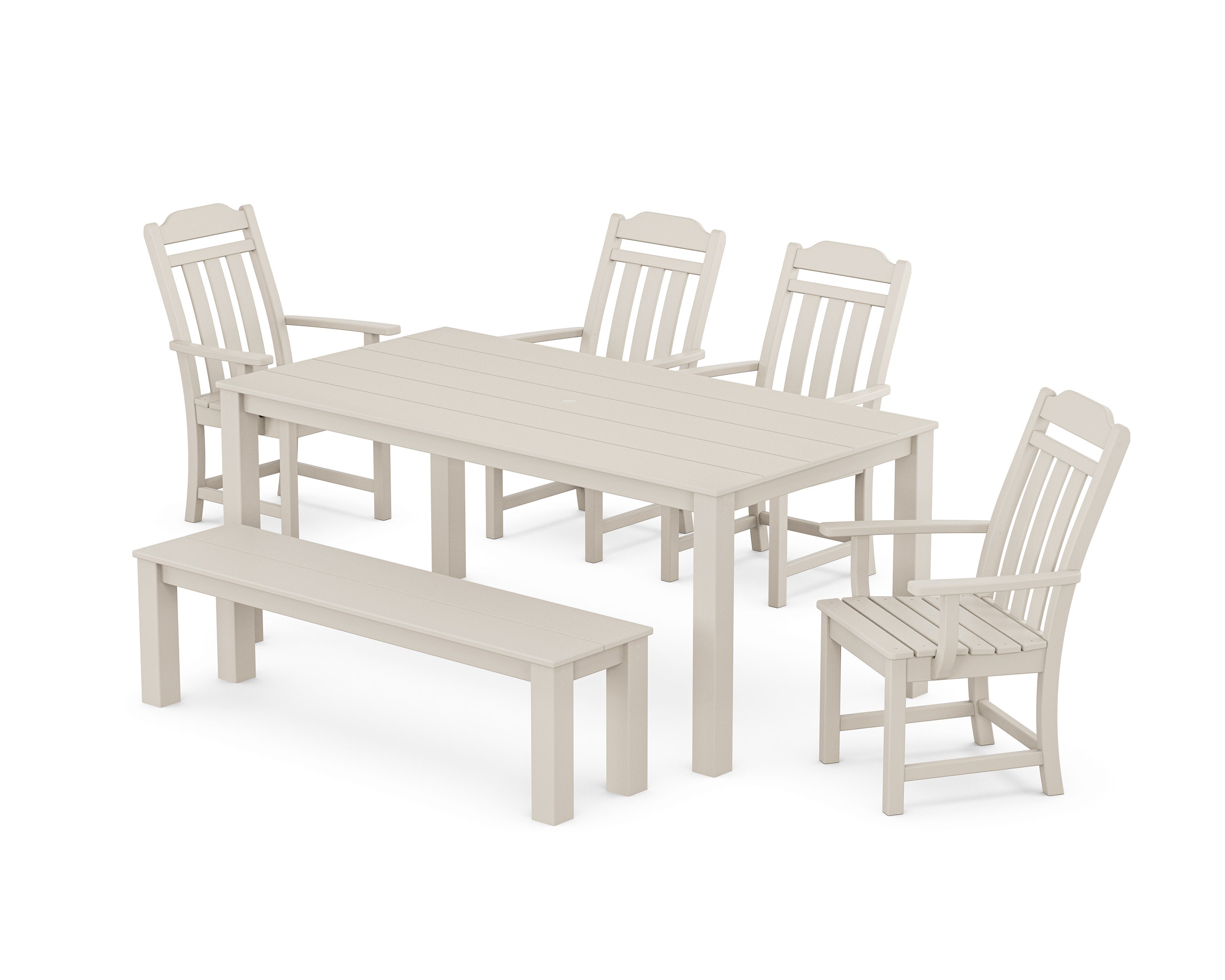 Cottage 6-Piece Parsons Dining Set with Bench in Sand