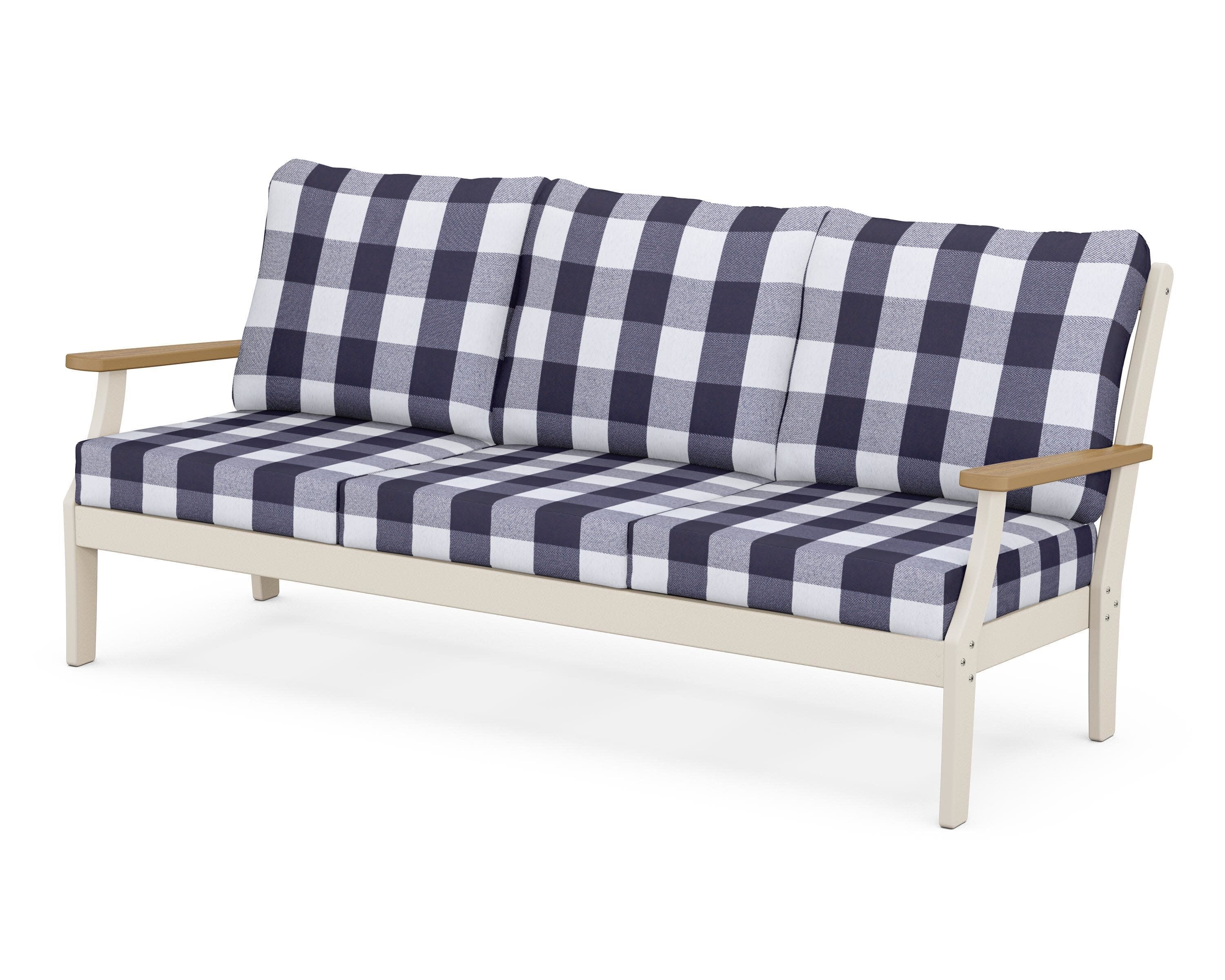 Braxton Deep Seating Sofa in Sand / Natural / Buffalo Plaid Navy
