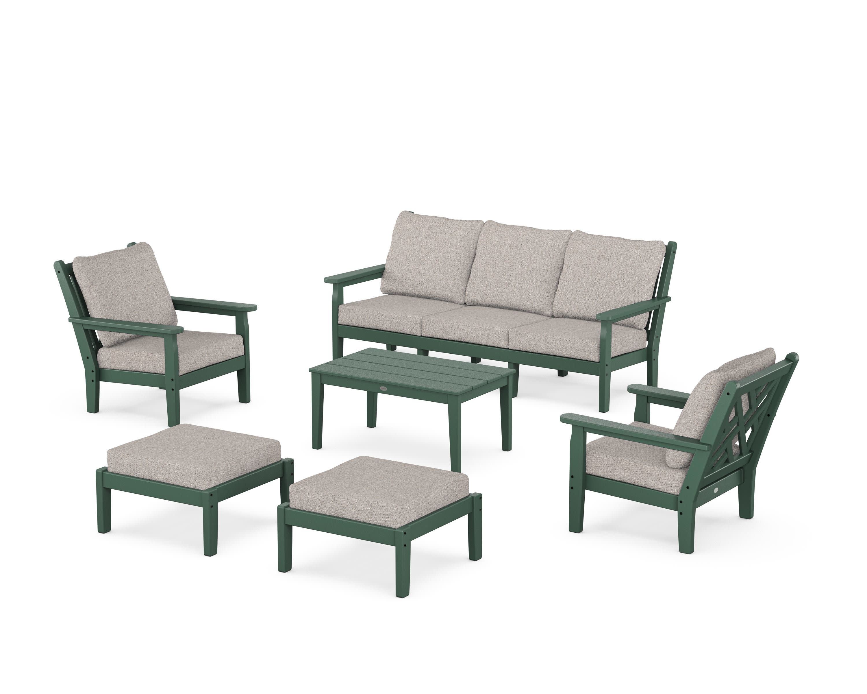Chippendale 6-Piece Lounge Sofa Set in Green / Weathered Tweed