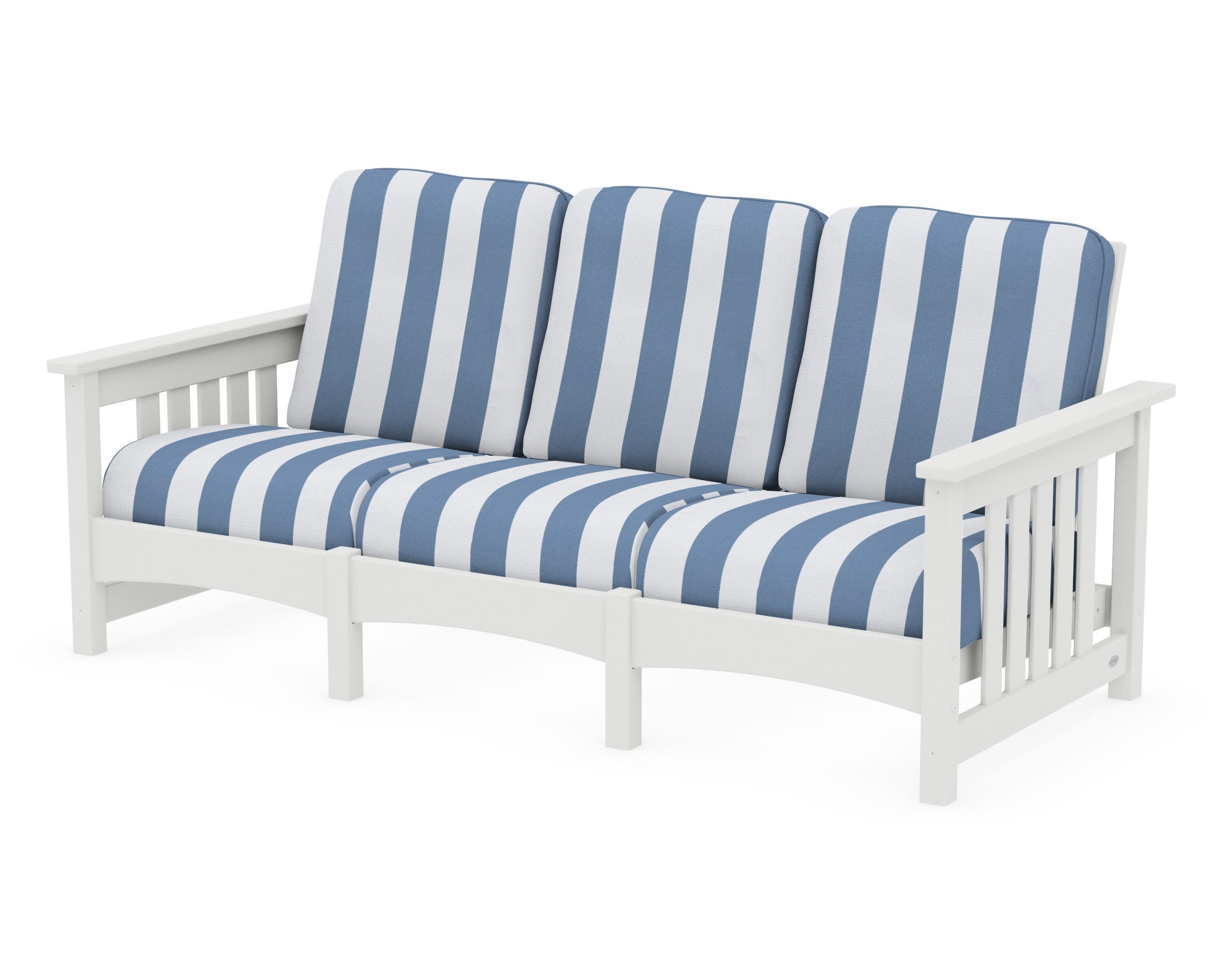 Club Mission Sofa in Vintage White / Cabana Stripe Sky Blue