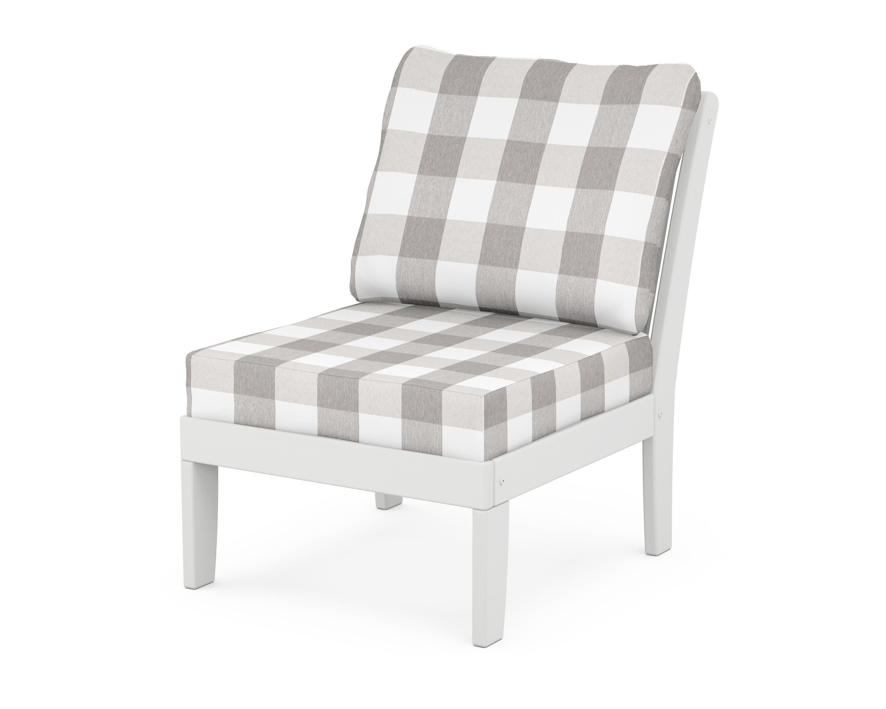 Braxton Modular Armless Chair in White / Buffalo Plaid Grey Mist