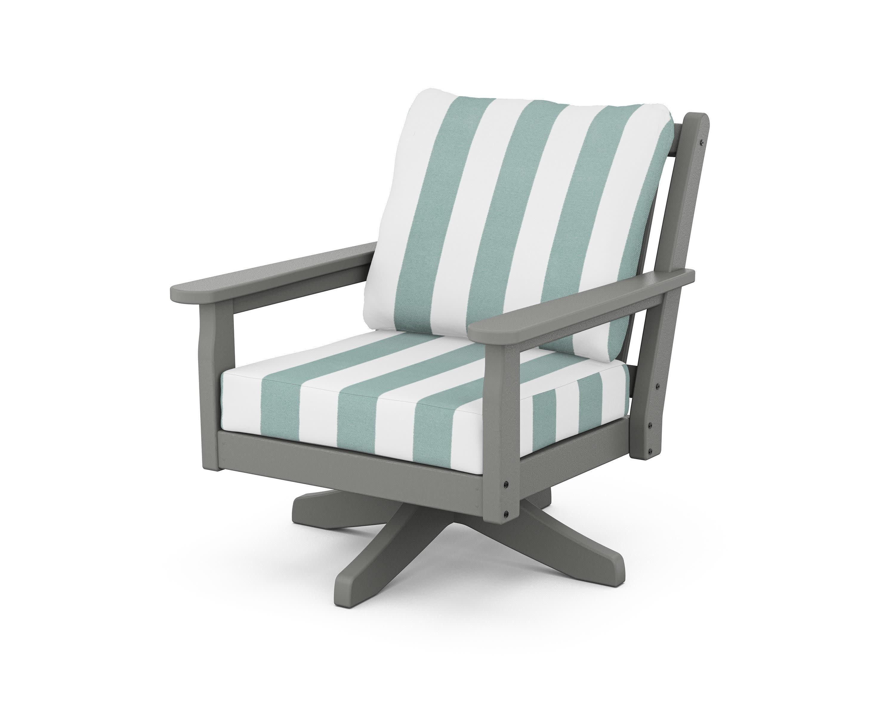 Chippendale Deep Seating Swivel Chair in Slate Grey / Cabana Stripe Glacier Spa