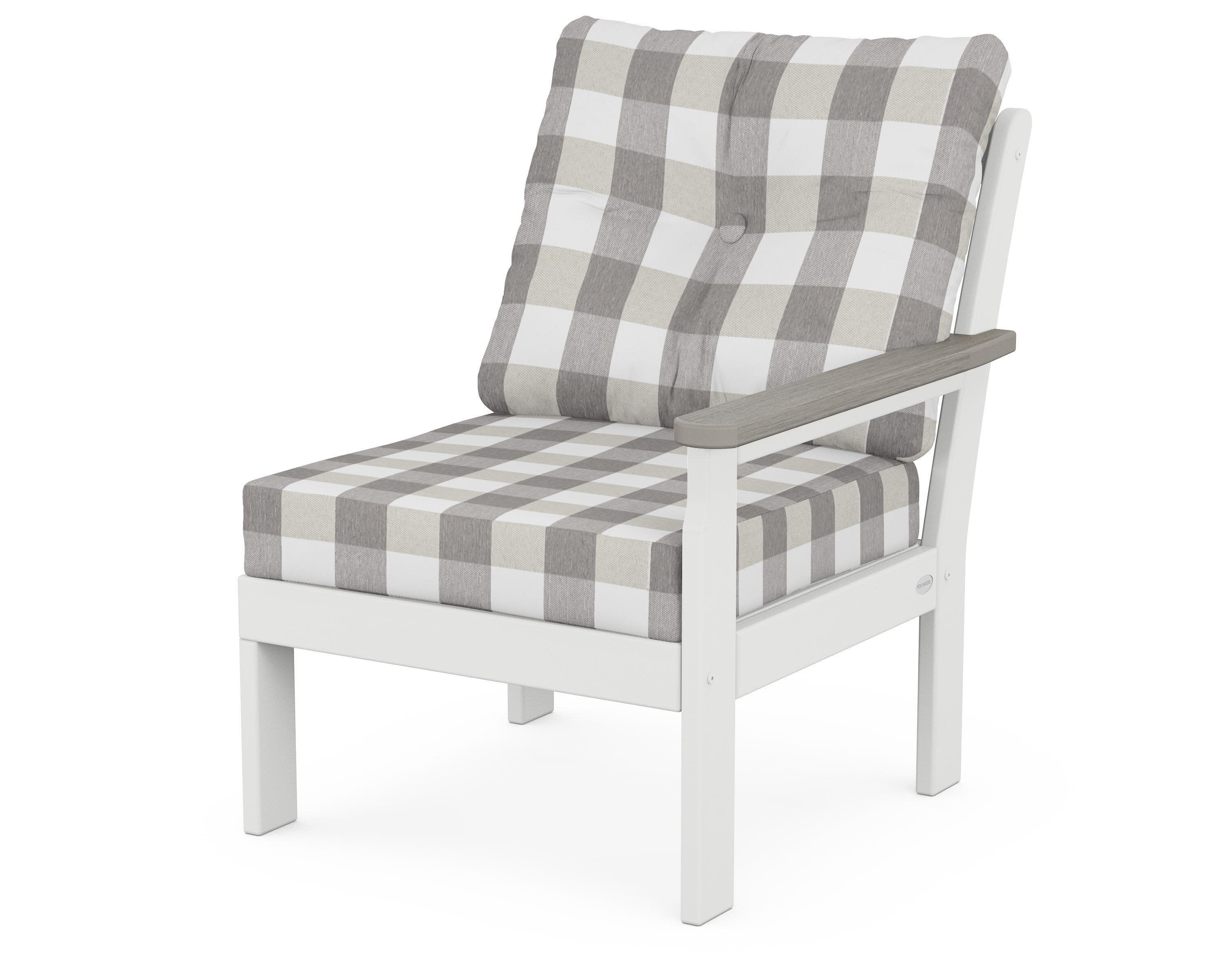Vineyard Modular Right Arm Chair in White / Driftwood / Buffalo Plaid Grey Mist