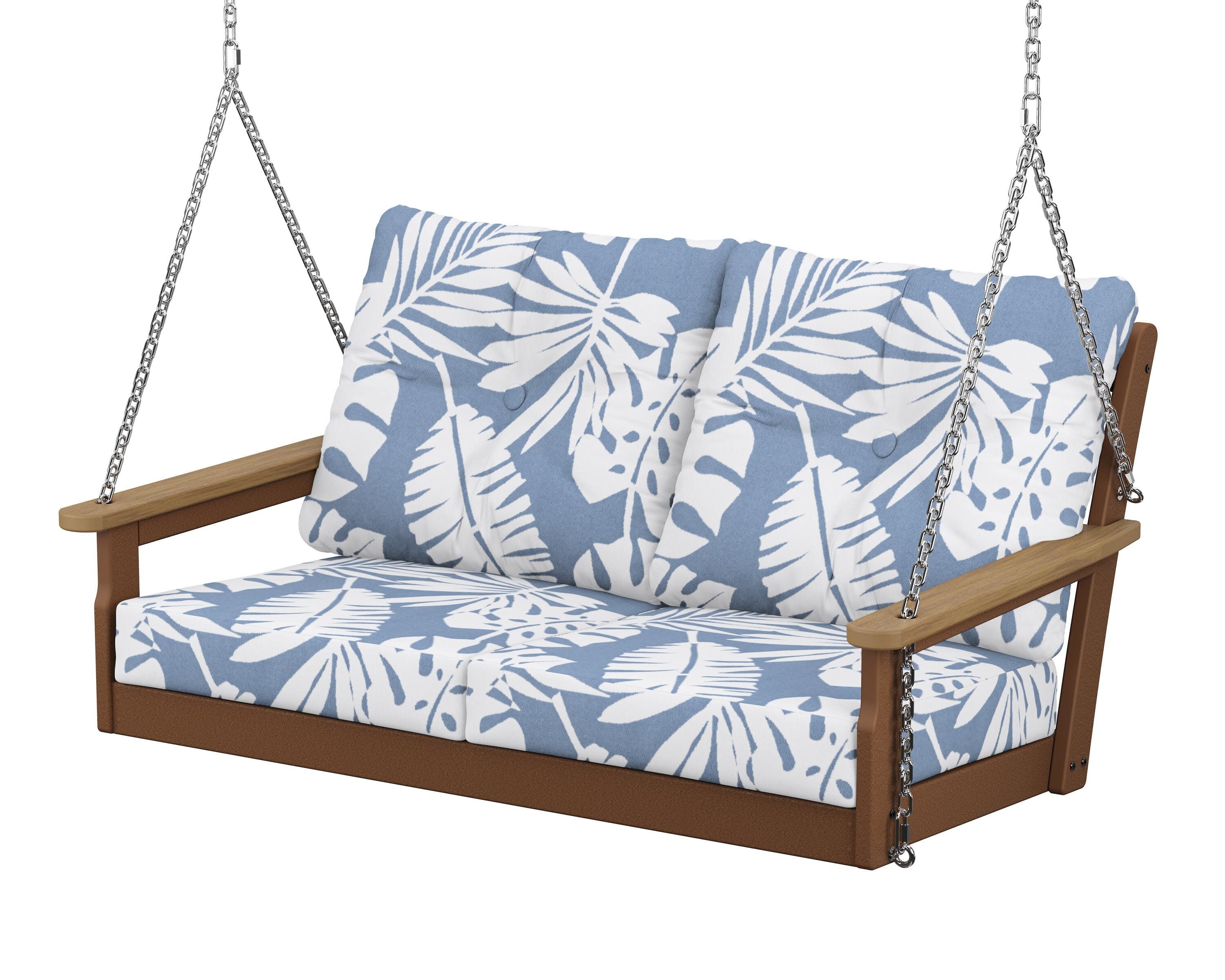 Vineyard Deep Seating Swing in Teak / Natural / Leaf Sky Blue