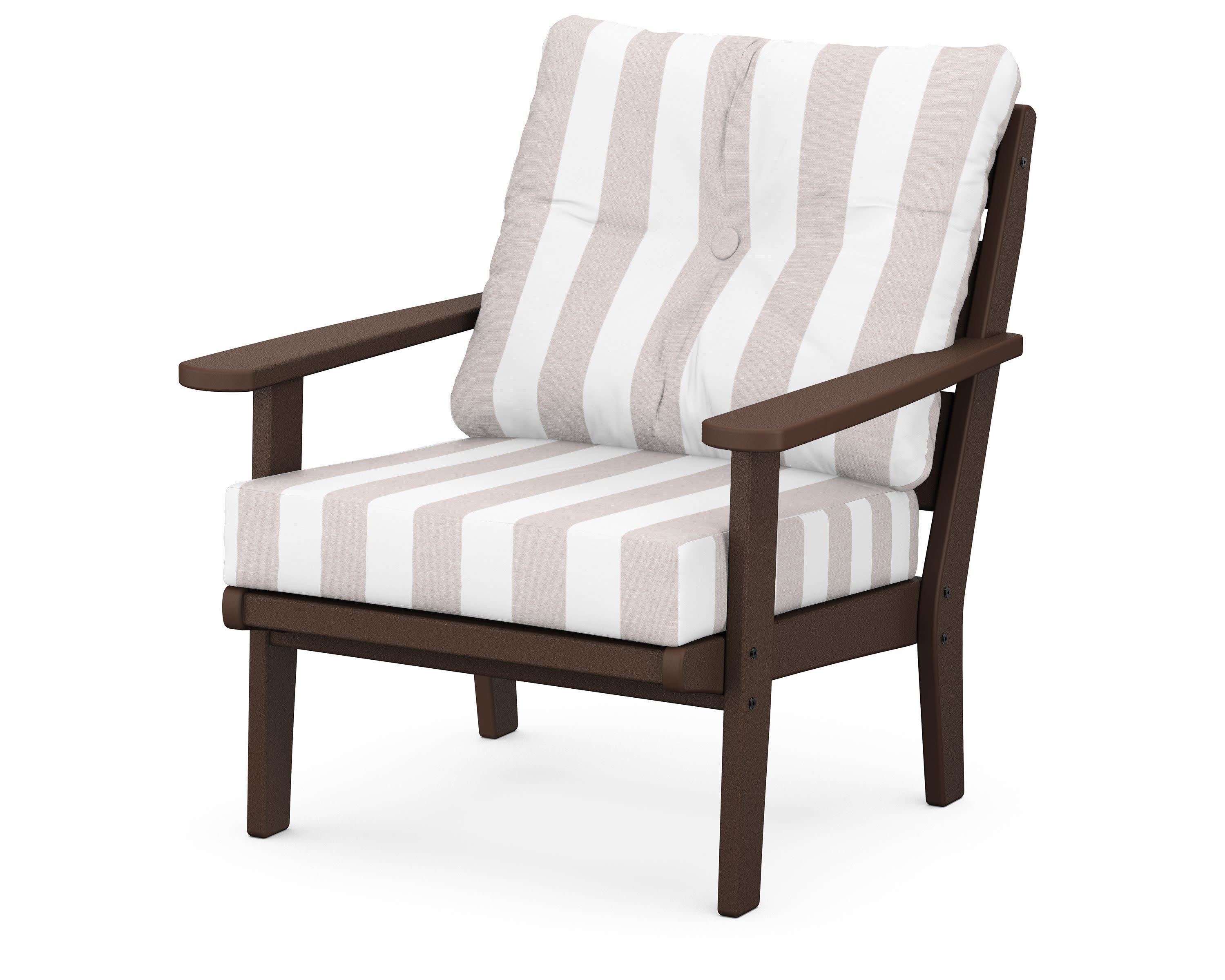 Lakeside Deep Seating Chair in Mahogany / Cabana Stripe Dune Burlap