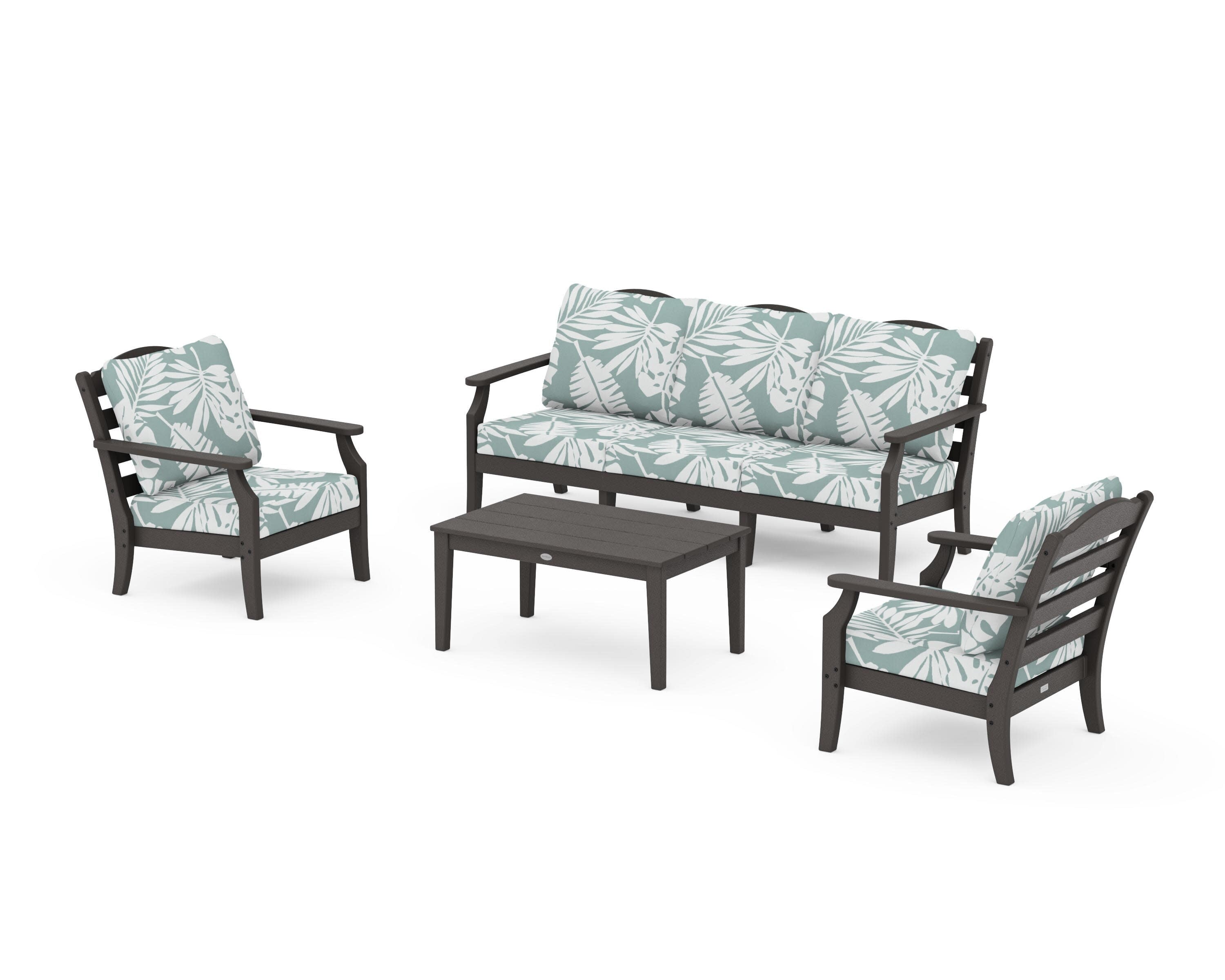 Savannah 4-Piece Deep Seating Set with Sofa in Vintage Coffee / Leaf Glacier Spa