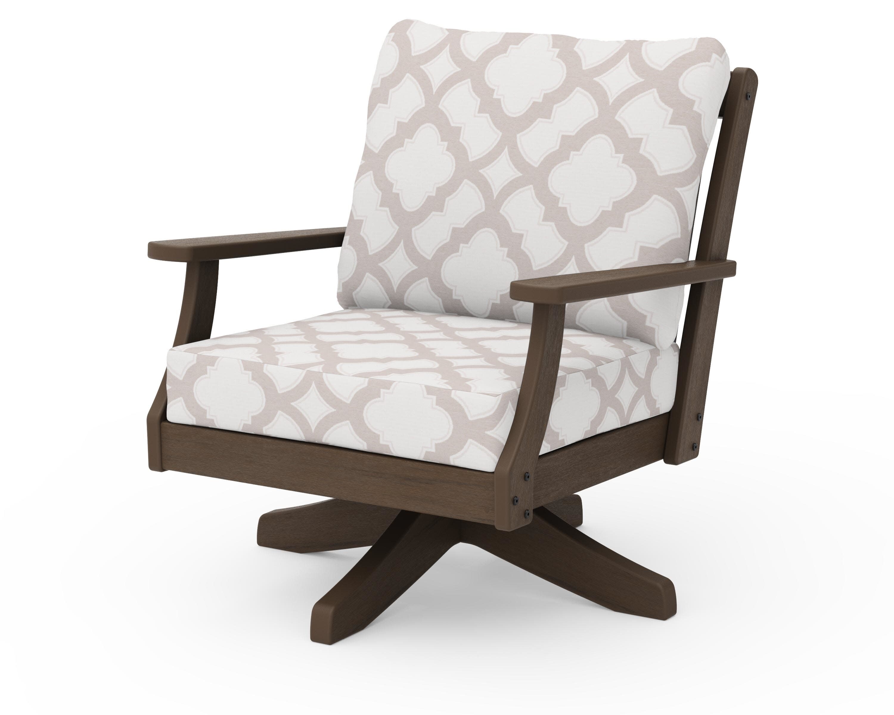 Braxton Deep Seating Swivel Chair in Kona / Trellis Dune Burlap