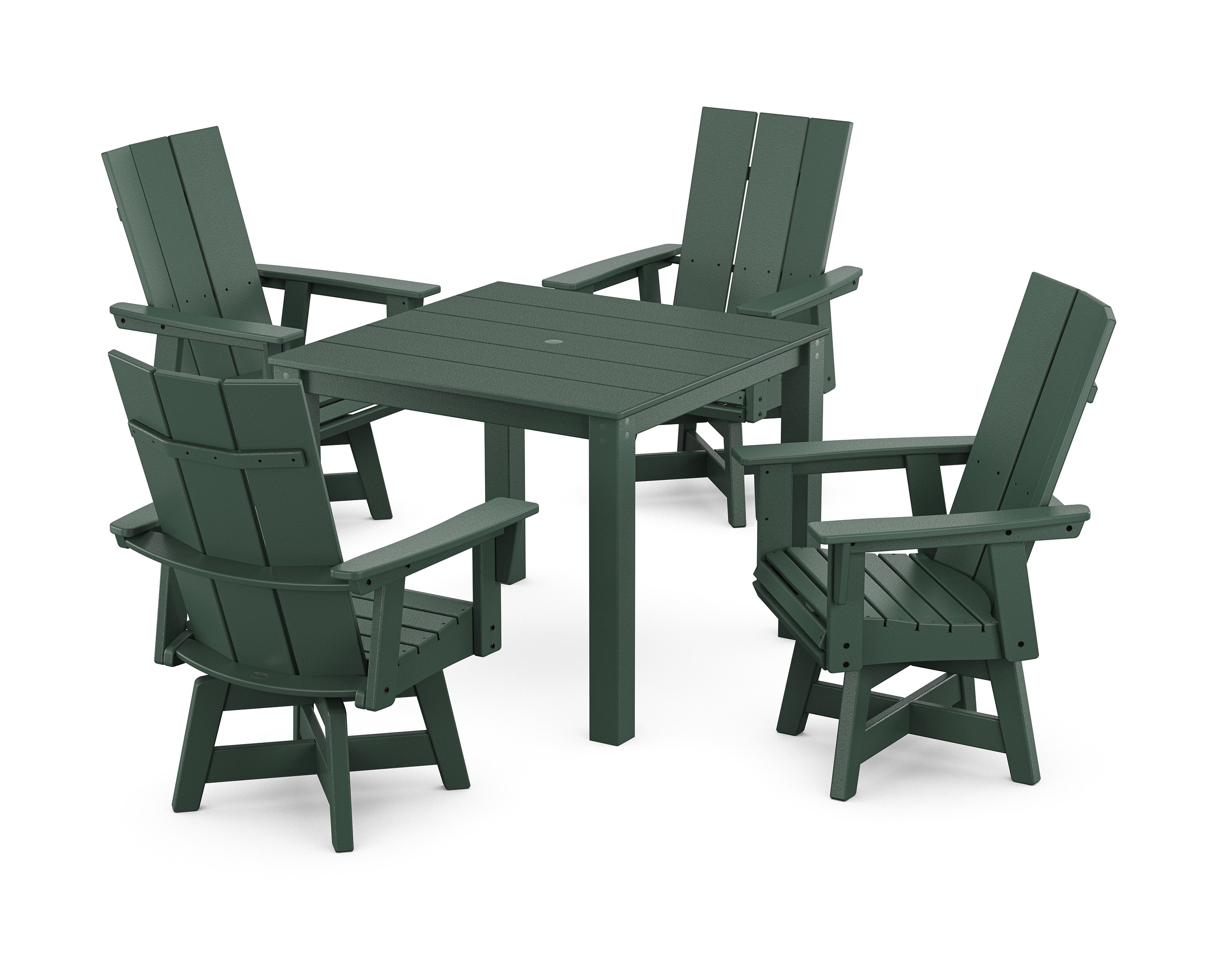 Modern Curveback Adirondack 5-Piece Parsons Swivel Dining Set in Green
