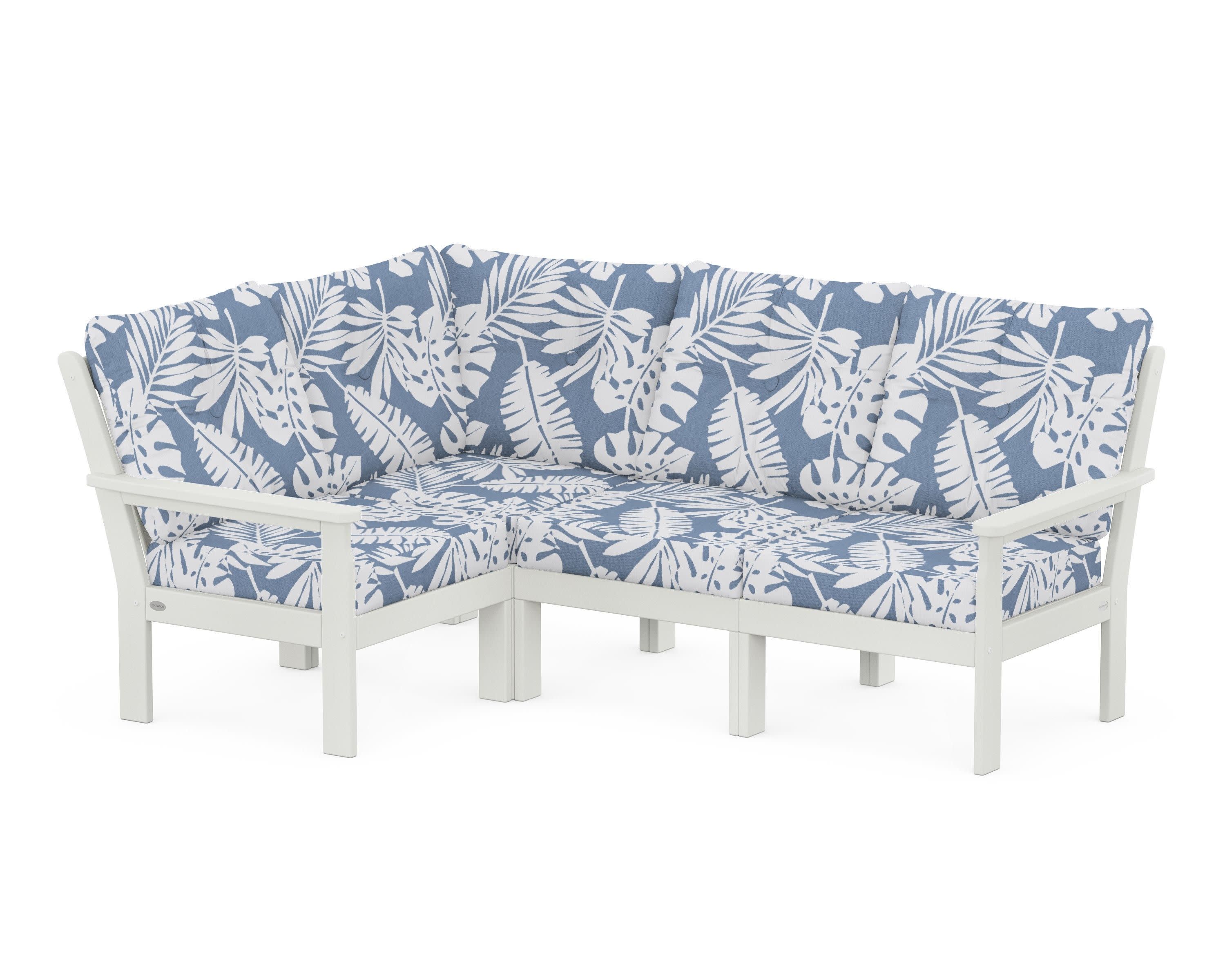 Vineyard 4-Piece Sectional in Vintage White / Leaf Sky Blue
