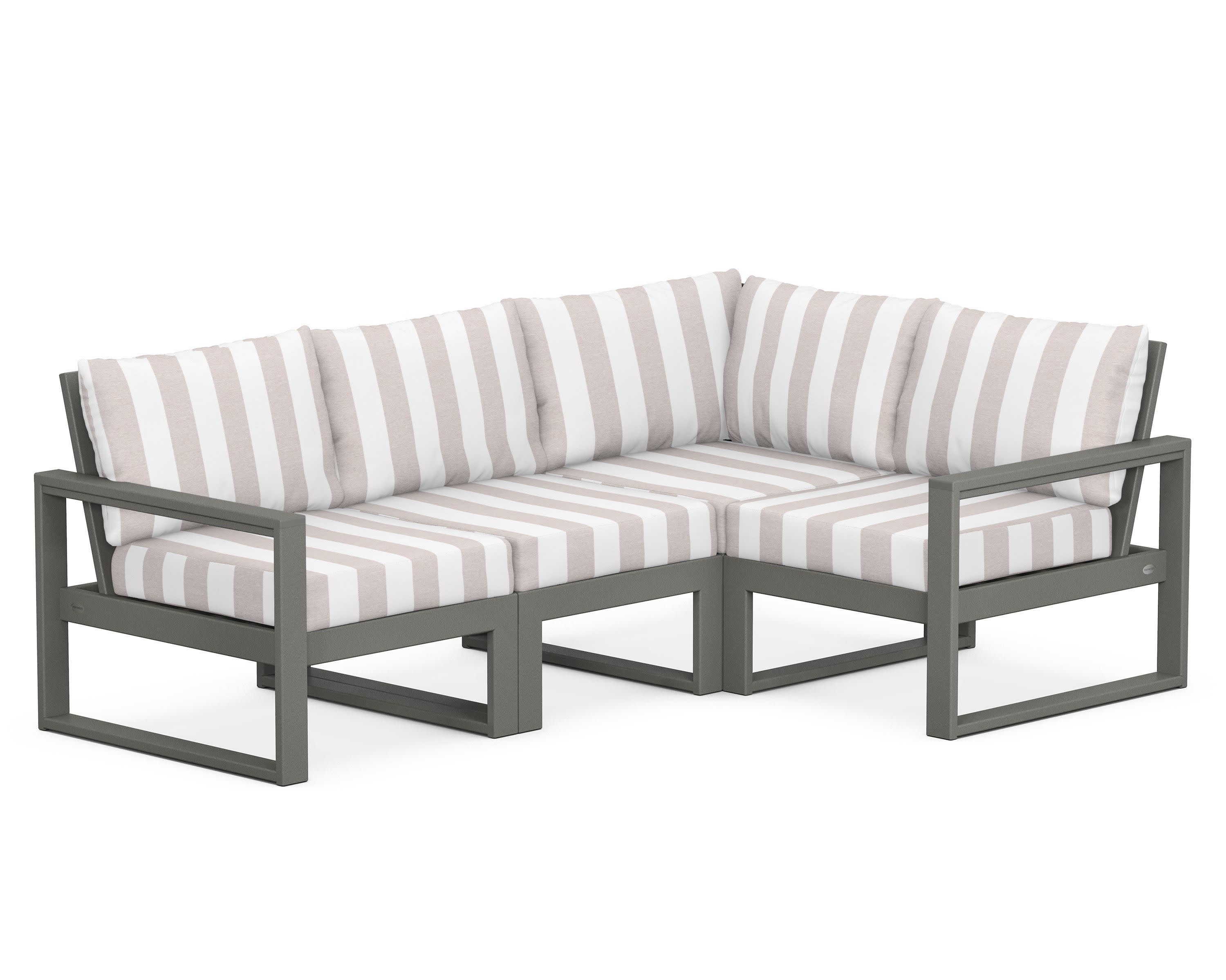 EDGE 4-Piece Modular Deep Seating Set in Slate Grey / Cabana Stripe Dune Burlap
