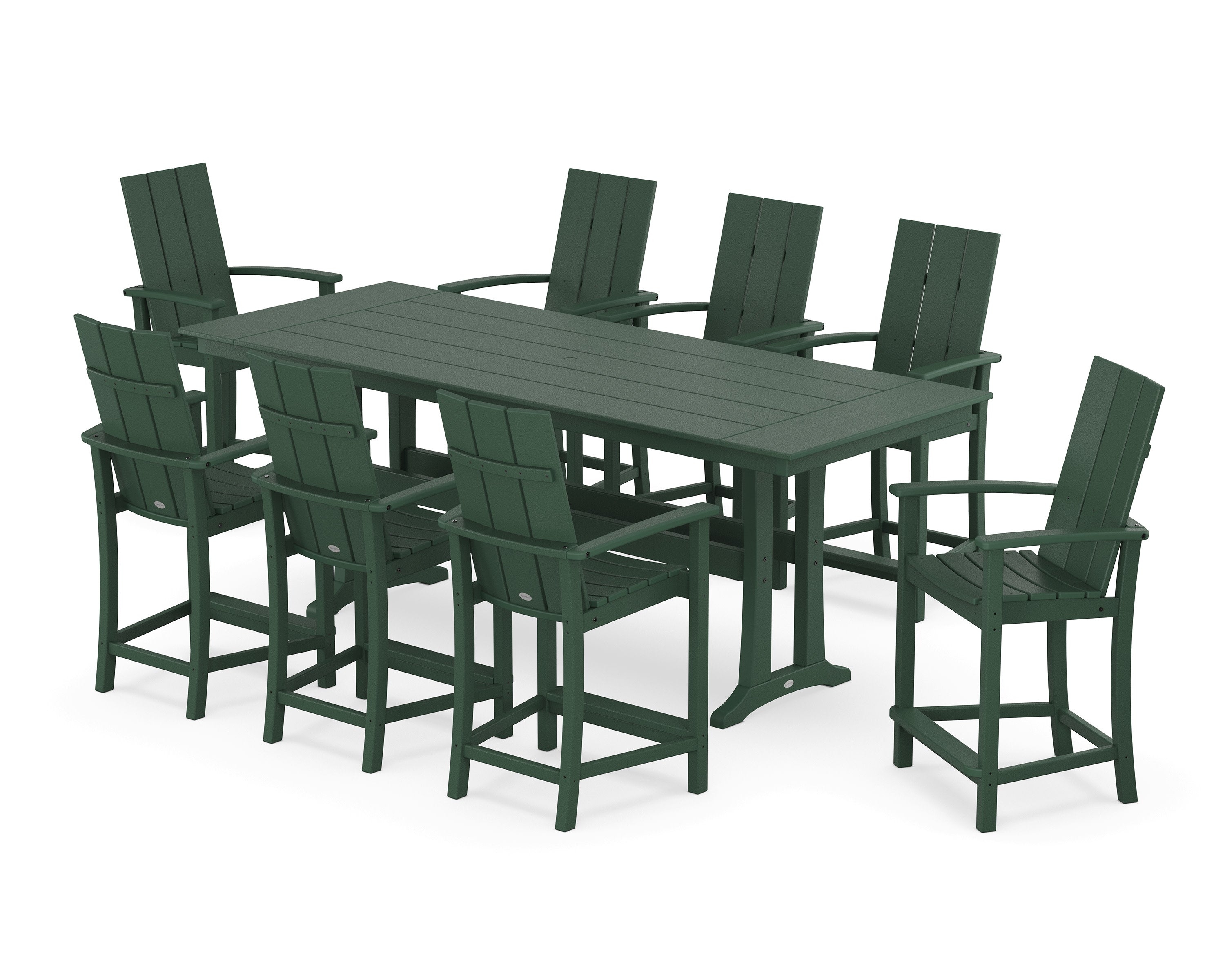 Modern Adirondack 9-Piece Farmhouse Counter Set with Trestle Legs in Green