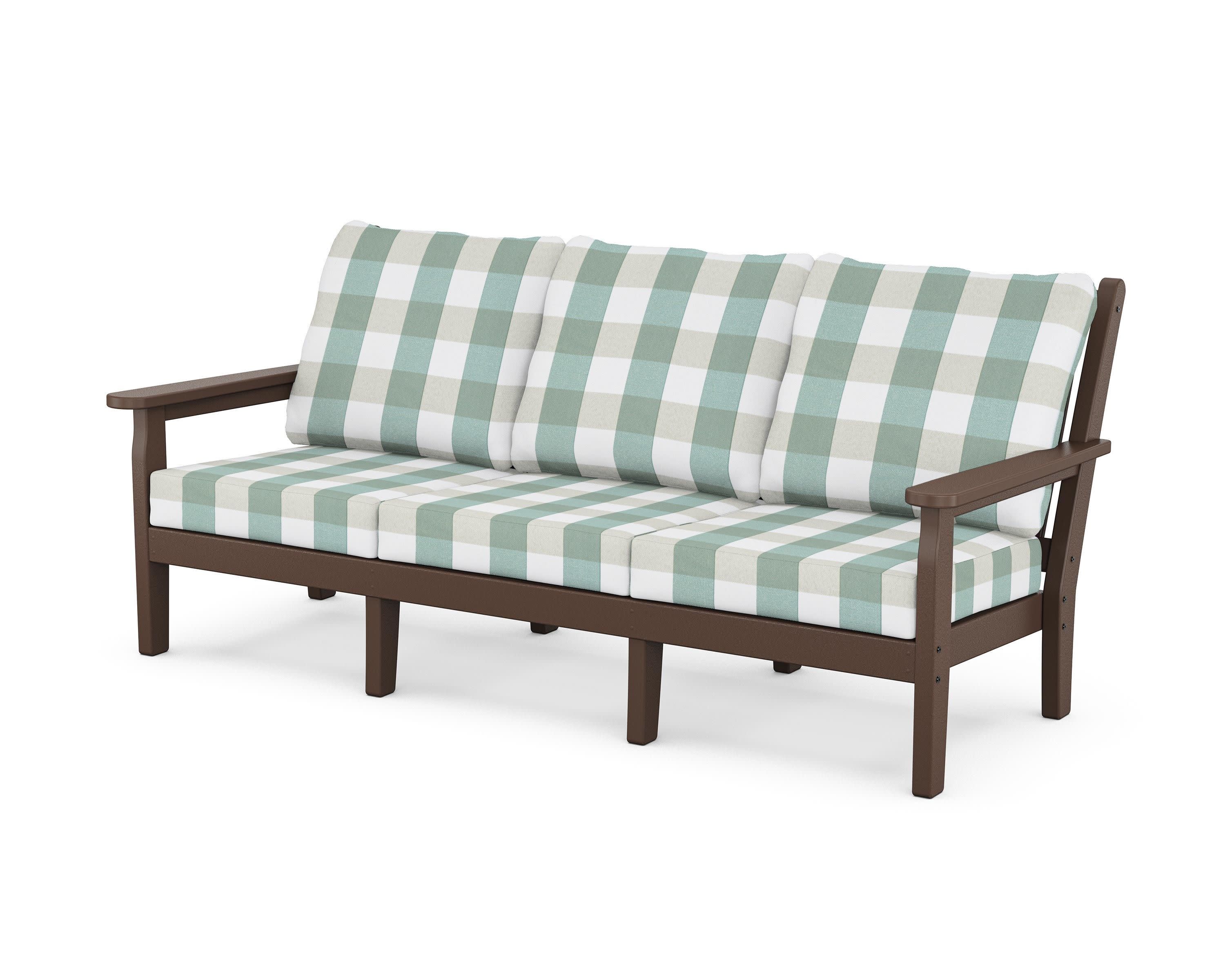 Chippendale Deep Seating Sofa in Mahogany / Buffalo Plaid Glacier Spa