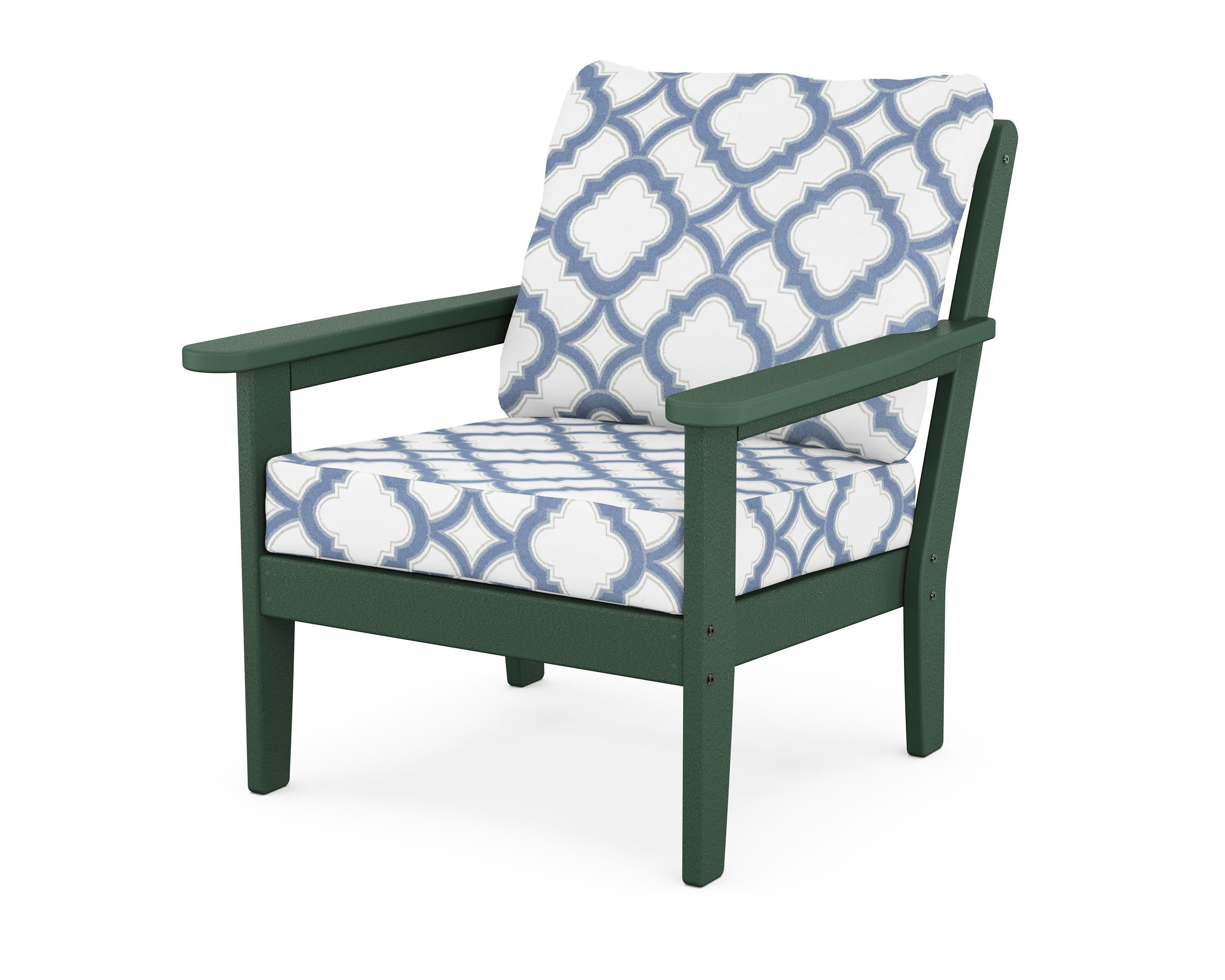 Cottage Deep Seating Chair in Green / Trellis Sky Blue